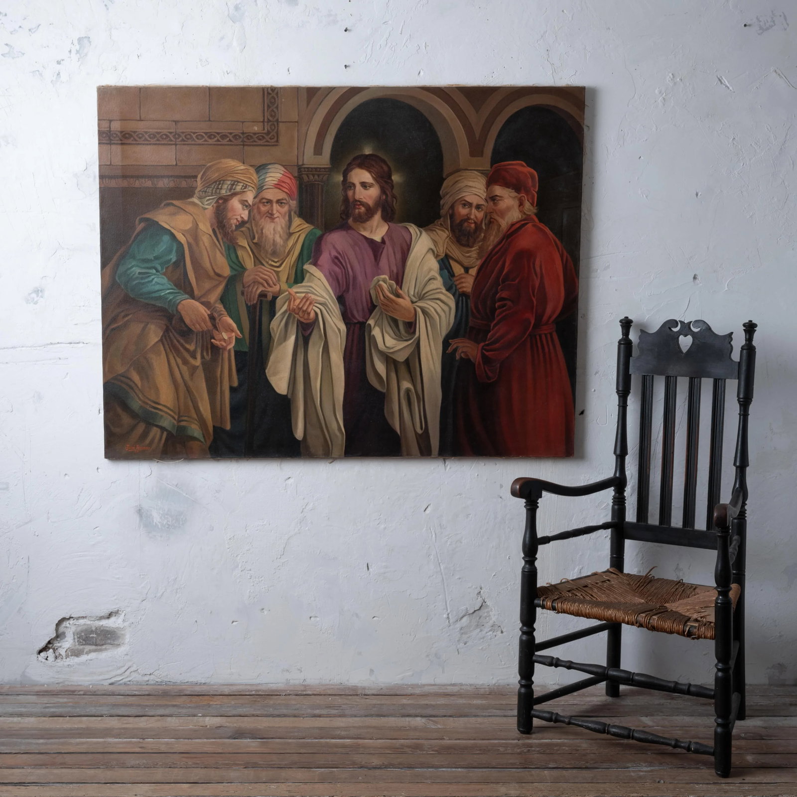 Jose Aceves - "Render Unto Caesar" Oil Painting, 1933 - 2