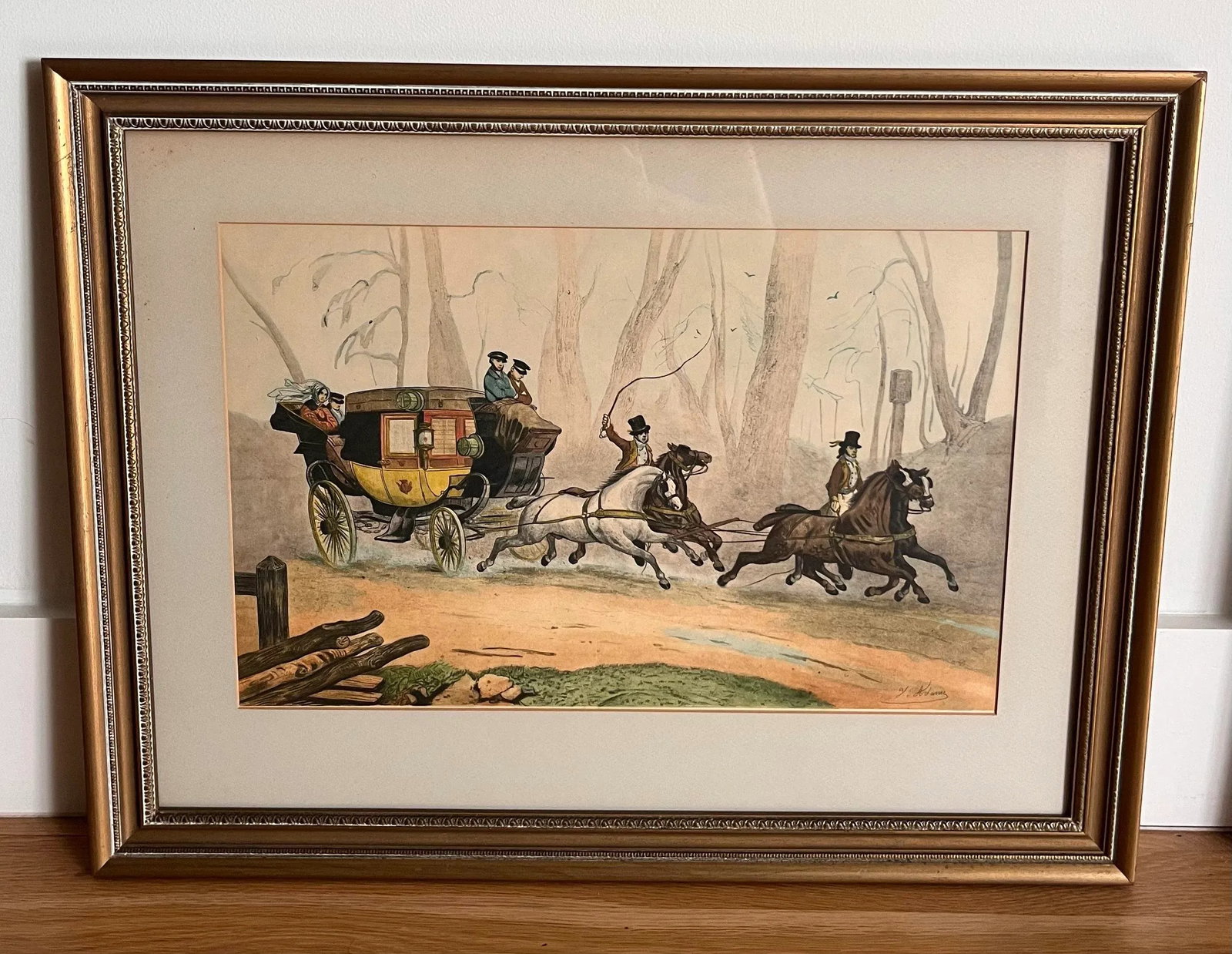 Vintage Framed Hand Colored Etching 'La Chaise De Posse' by Victor-Jean Adam - 2