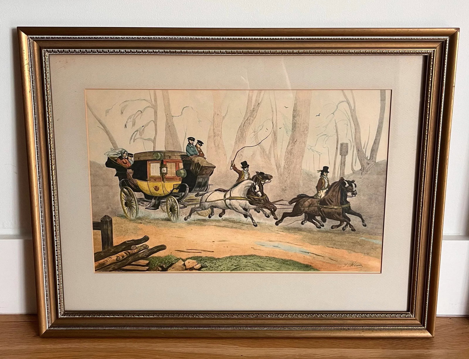 Vintage Framed Hand Colored Etching 'La Chaise De Posse' by Victor-Jean Adam - 3