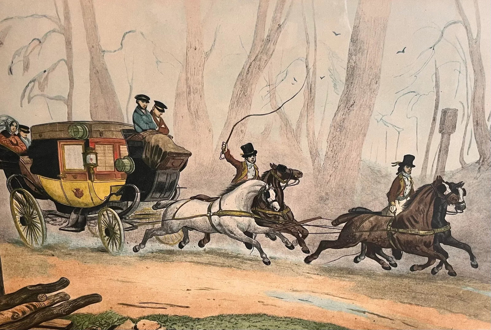 Vintage Framed Hand Colored Etching 'La Chaise De Posse' by Victor-Jean Adam - 4