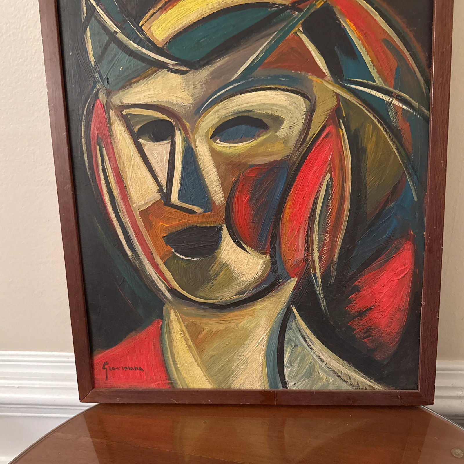 Vintage Italian Abstract Portrait Painting ~ Framed - 3