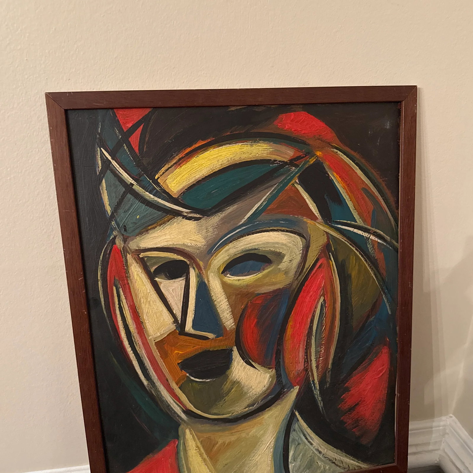 Vintage Italian Abstract Portrait Painting ~ Framed - 5