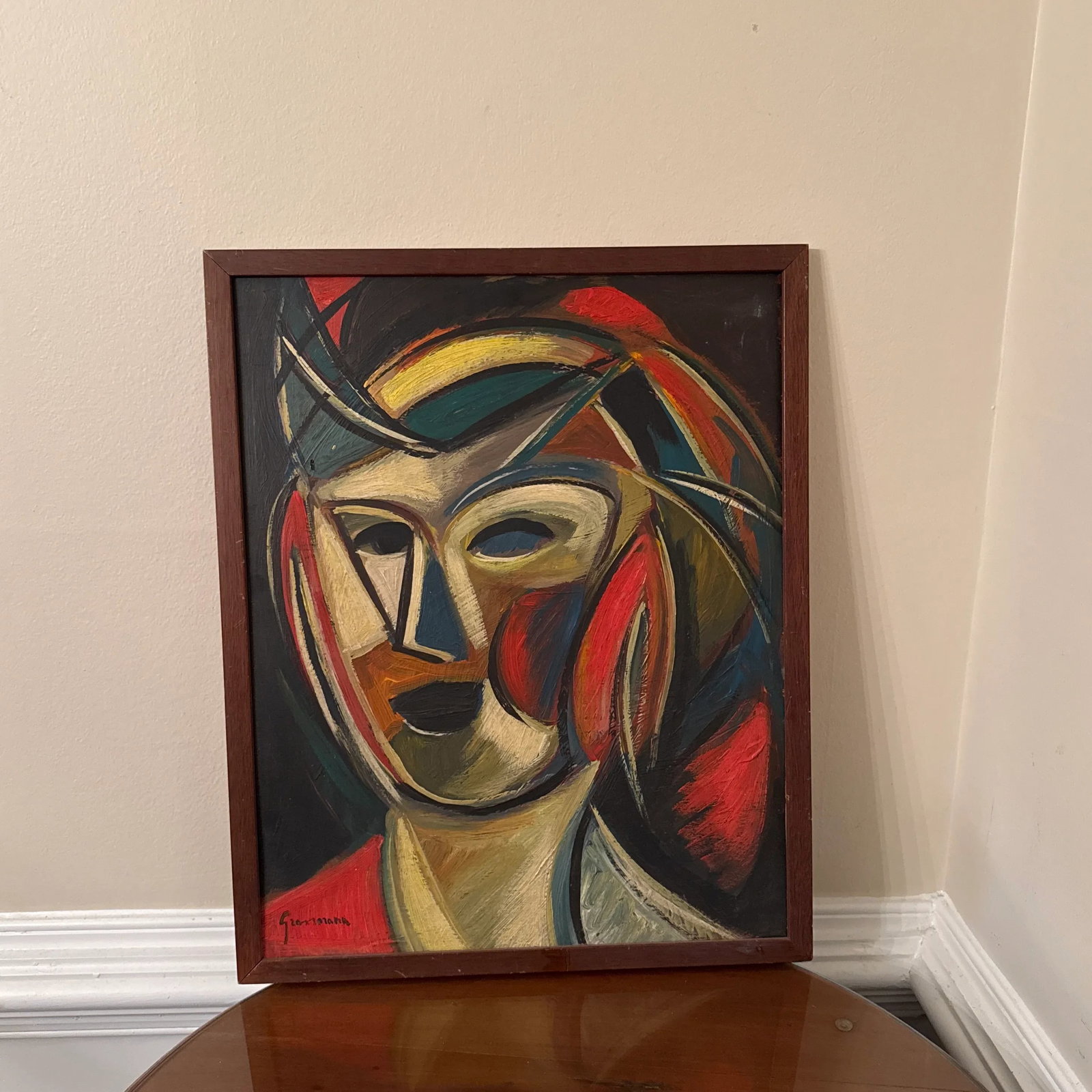 Vintage Italian Abstract Portrait Painting ~ Framed - 9