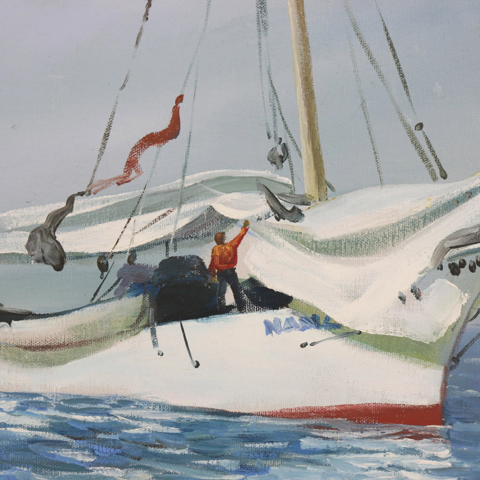 Oil on Canvas, Sea, Wind, Returning Sailboat - 5
