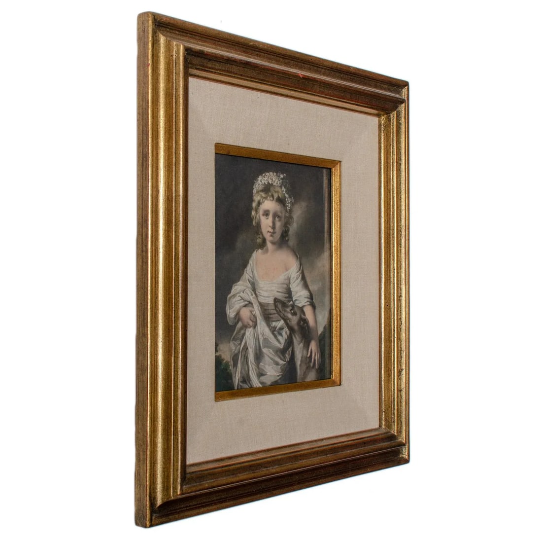 James Watson "Miss Cunliffe With Her Greyhound" Portrait Mezzotint Print, 18th C. - 3