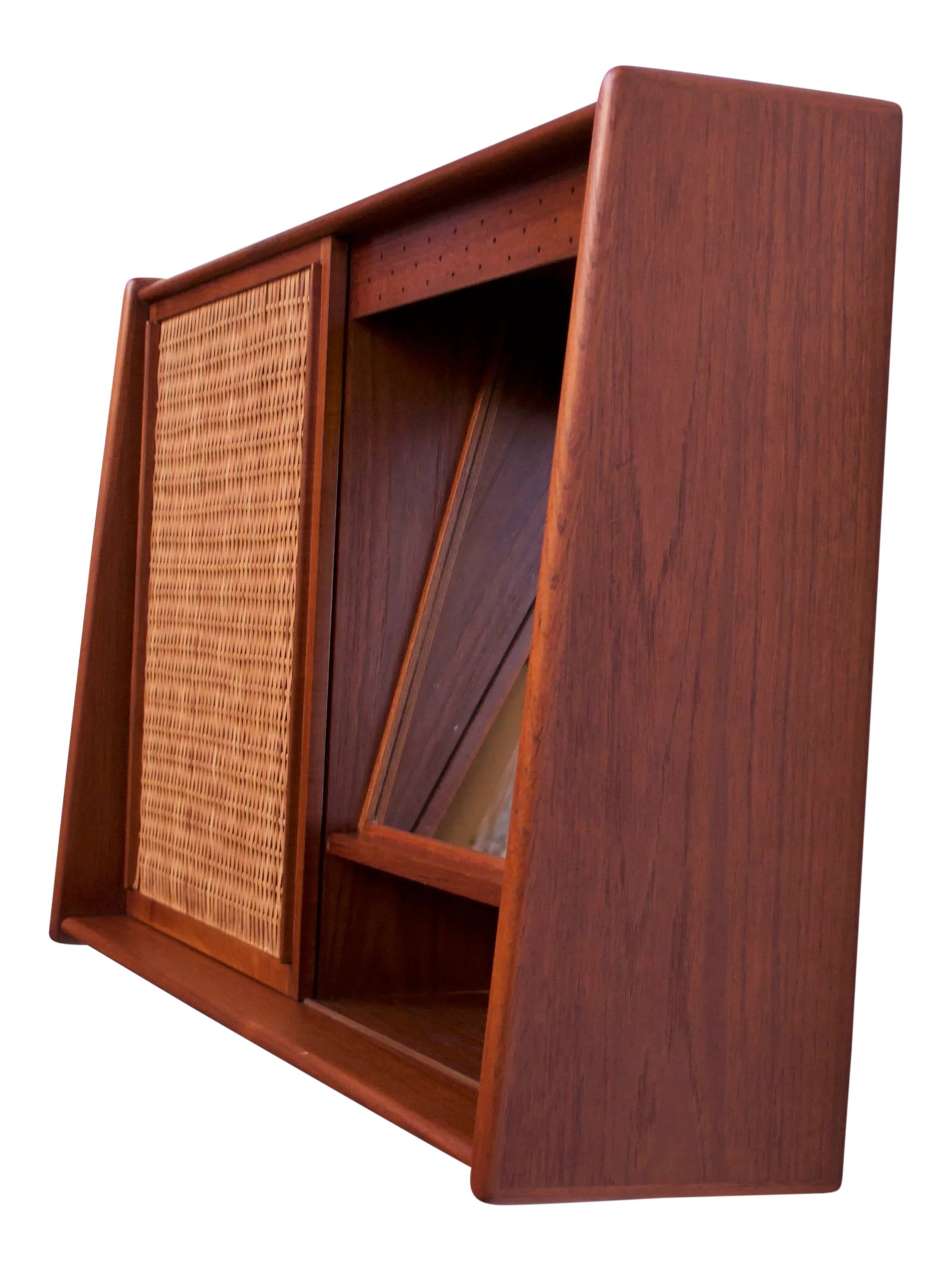 Danish Modern Teak and Cane Wall Mounted Mirror or Hallway Cabinet (1 of 13)