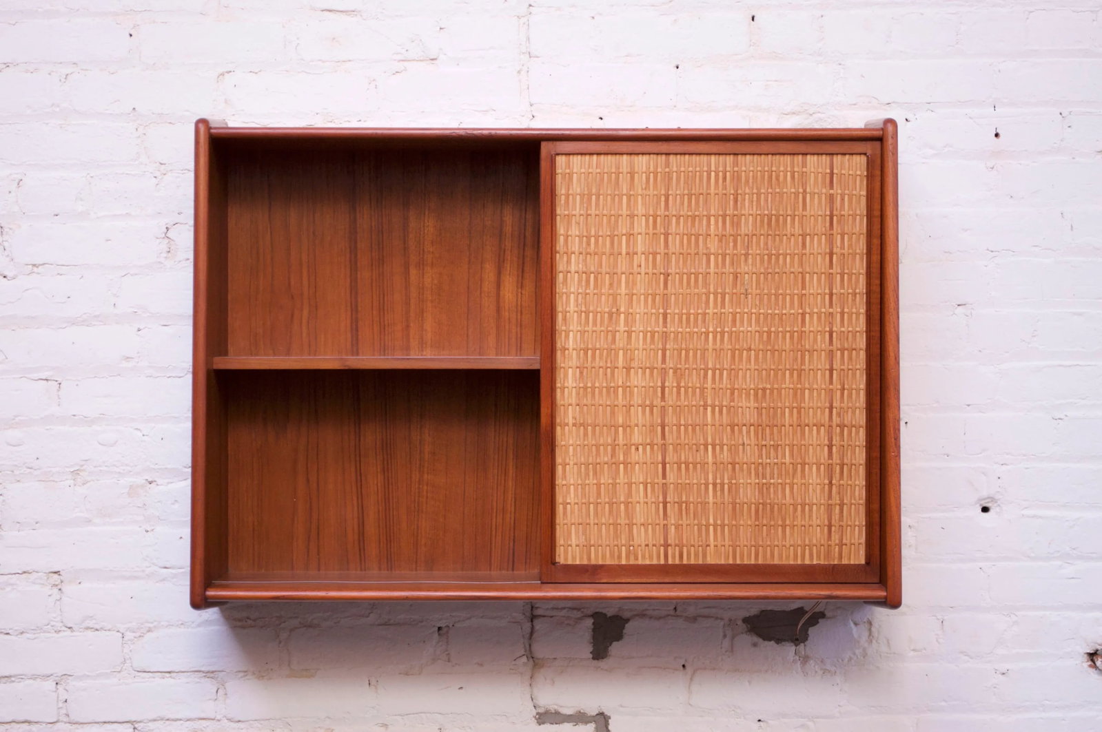 Danish Modern Teak and Cane Wall Mounted Mirror or Hallway Cabinet - 4