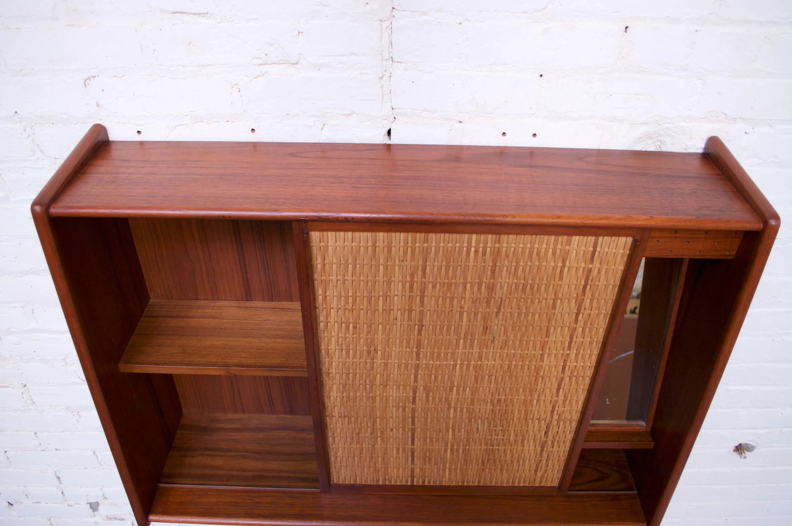Danish Modern Teak and Cane Wall Mounted Mirror or Hallway Cabinet - 5
