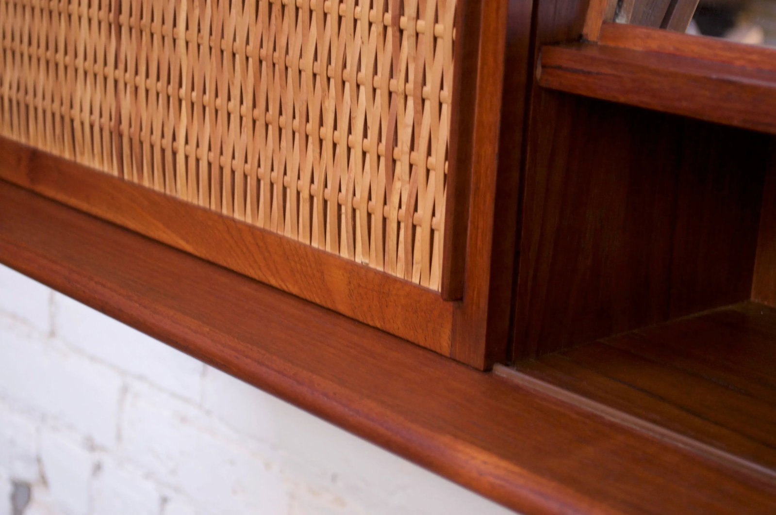 Danish Modern Teak and Cane Wall Mounted Mirror or Hallway Cabinet - 8