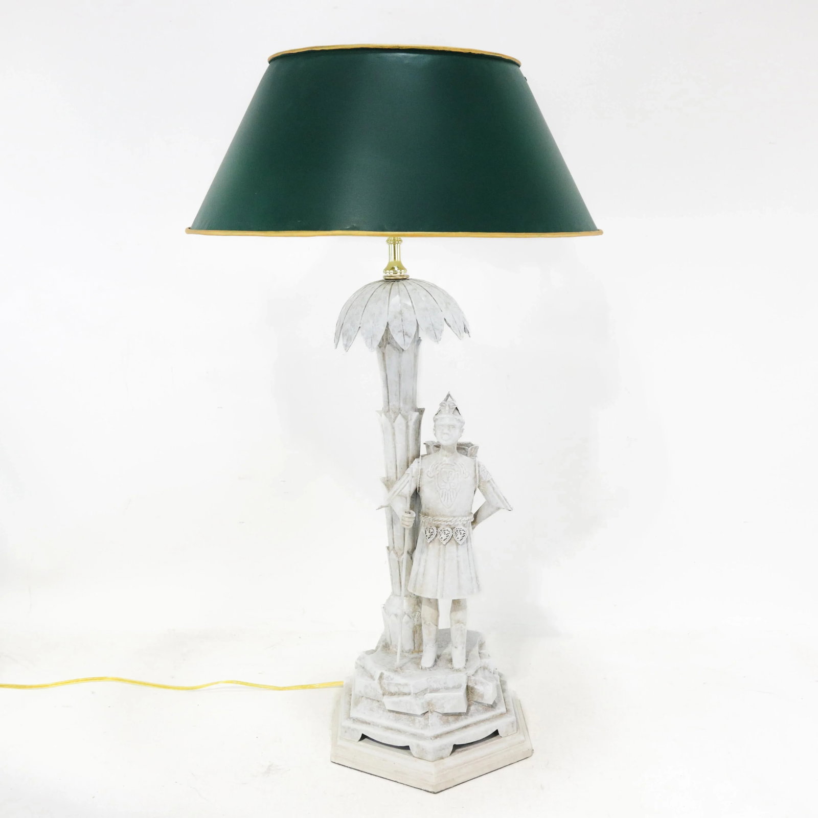 A Unique Pair of White Handmade Metal Antique Lamps, Warrior and Palm Tree Lamps - 2