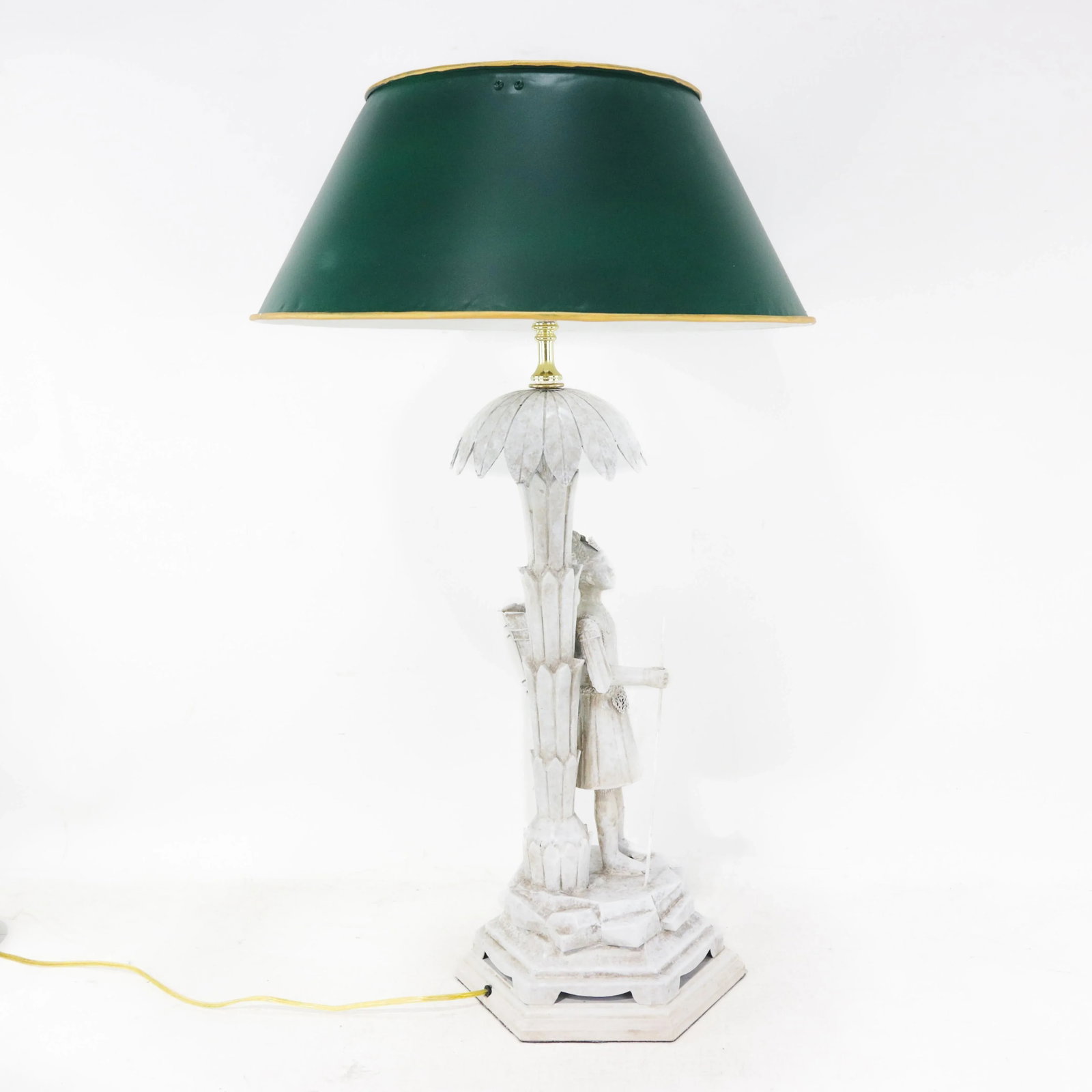 A Unique Pair of White Handmade Metal Antique Lamps, Warrior and Palm Tree Lamps - 3