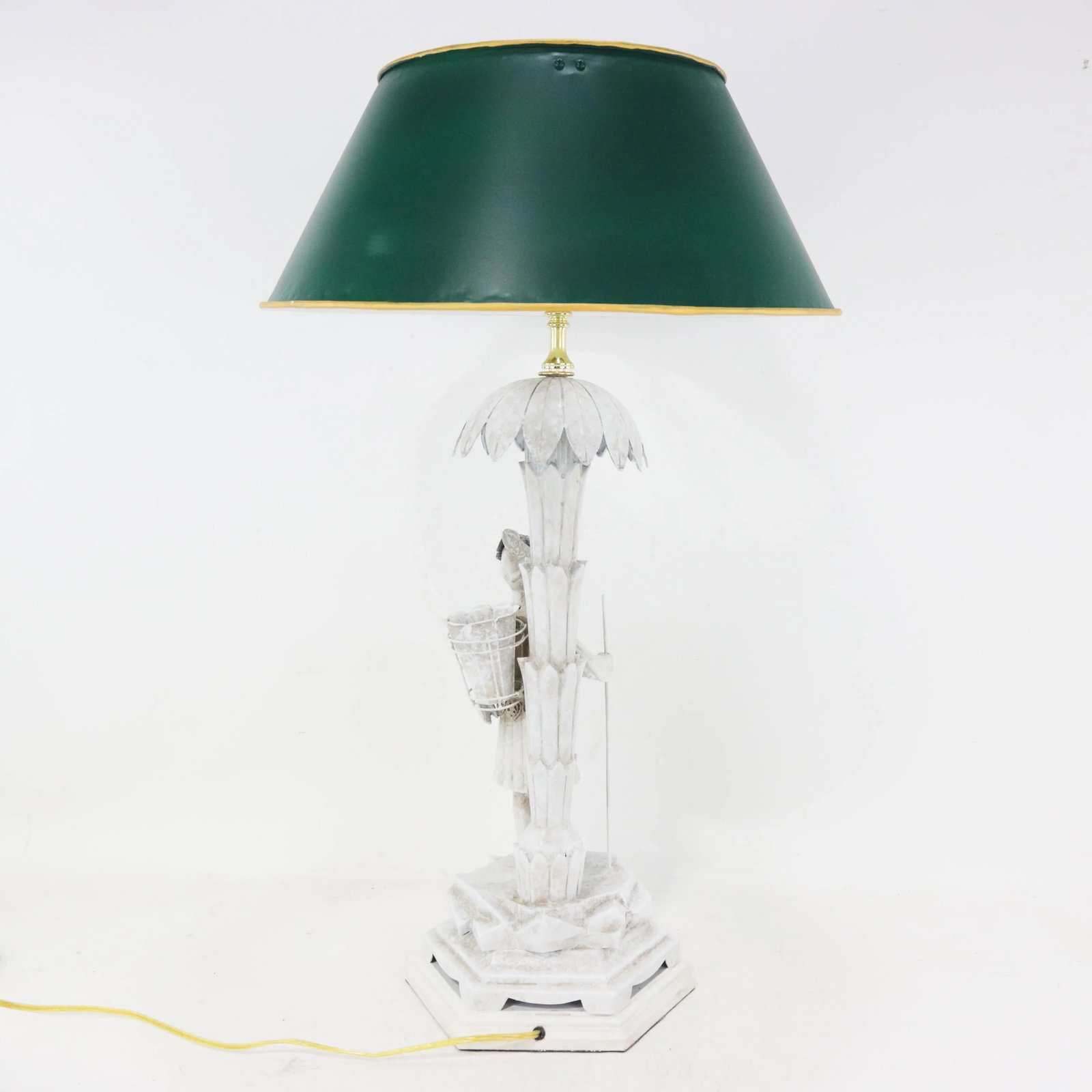 A Unique Pair of White Handmade Metal Antique Lamps, Warrior and Palm Tree Lamps - 4