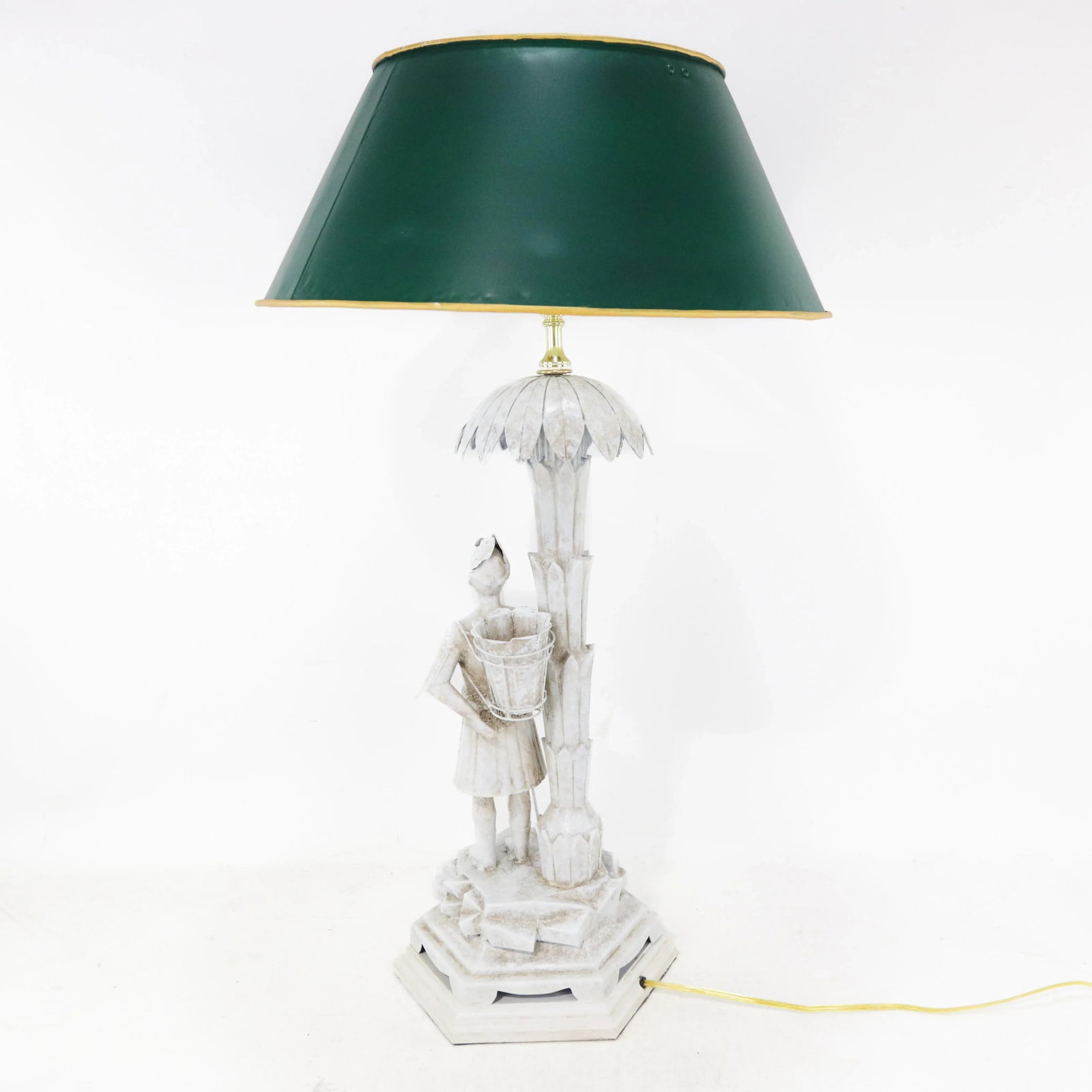 A Unique Pair of White Handmade Metal Antique Lamps, Warrior and Palm Tree Lamps - 5