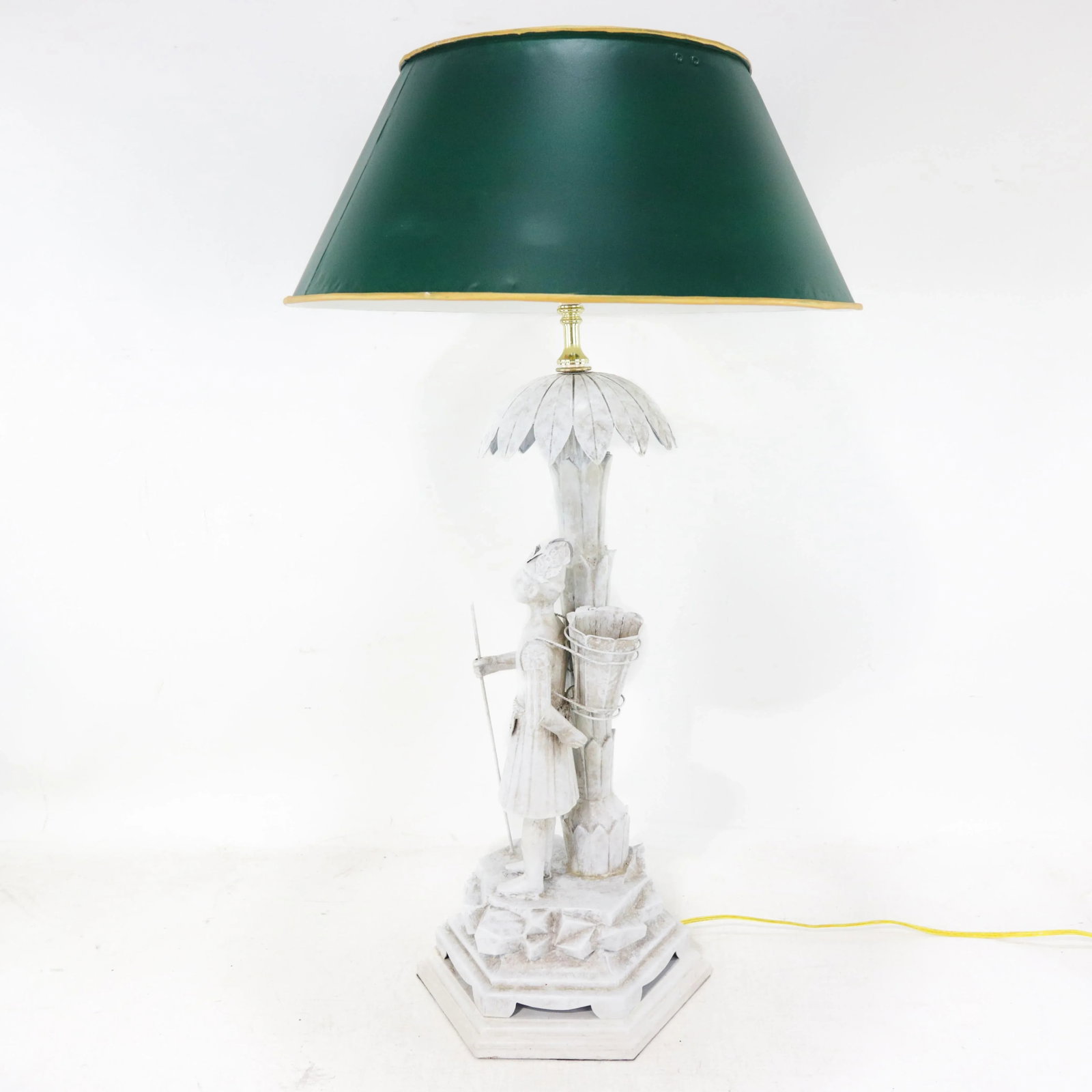 A Unique Pair of White Handmade Metal Antique Lamps, Warrior and Palm Tree Lamps - 6