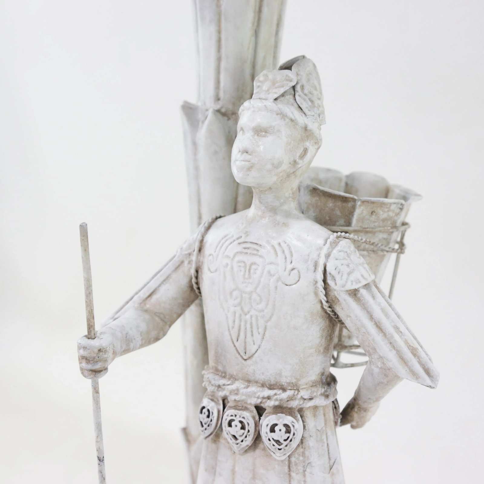 A Unique Pair of White Handmade Metal Antique Lamps, Warrior and Palm Tree Lamps - 7