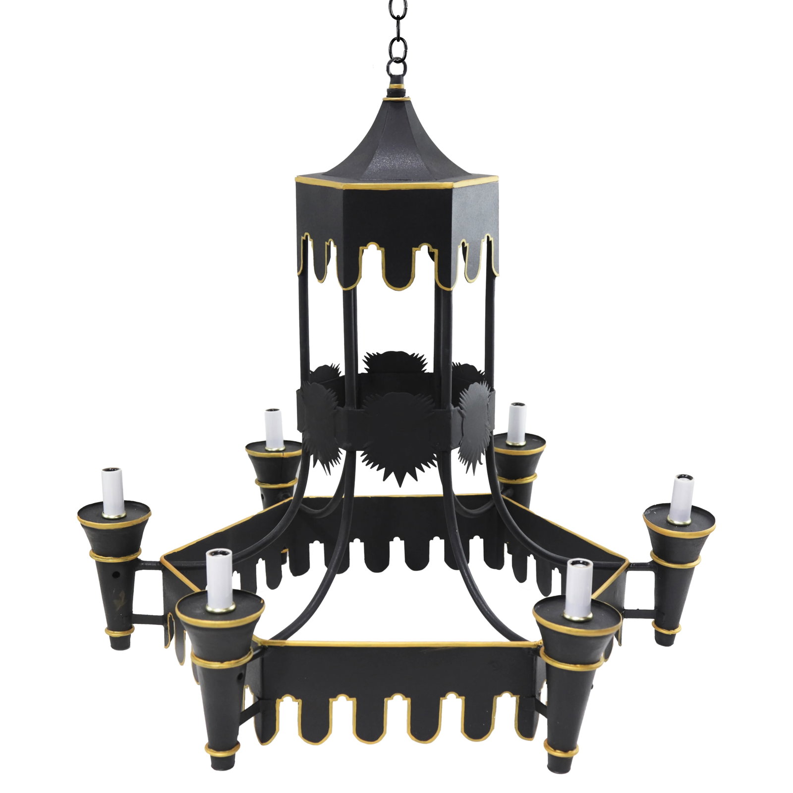 Black Tole Pagoda Style Tower Chandelier With Gold Accents - 11