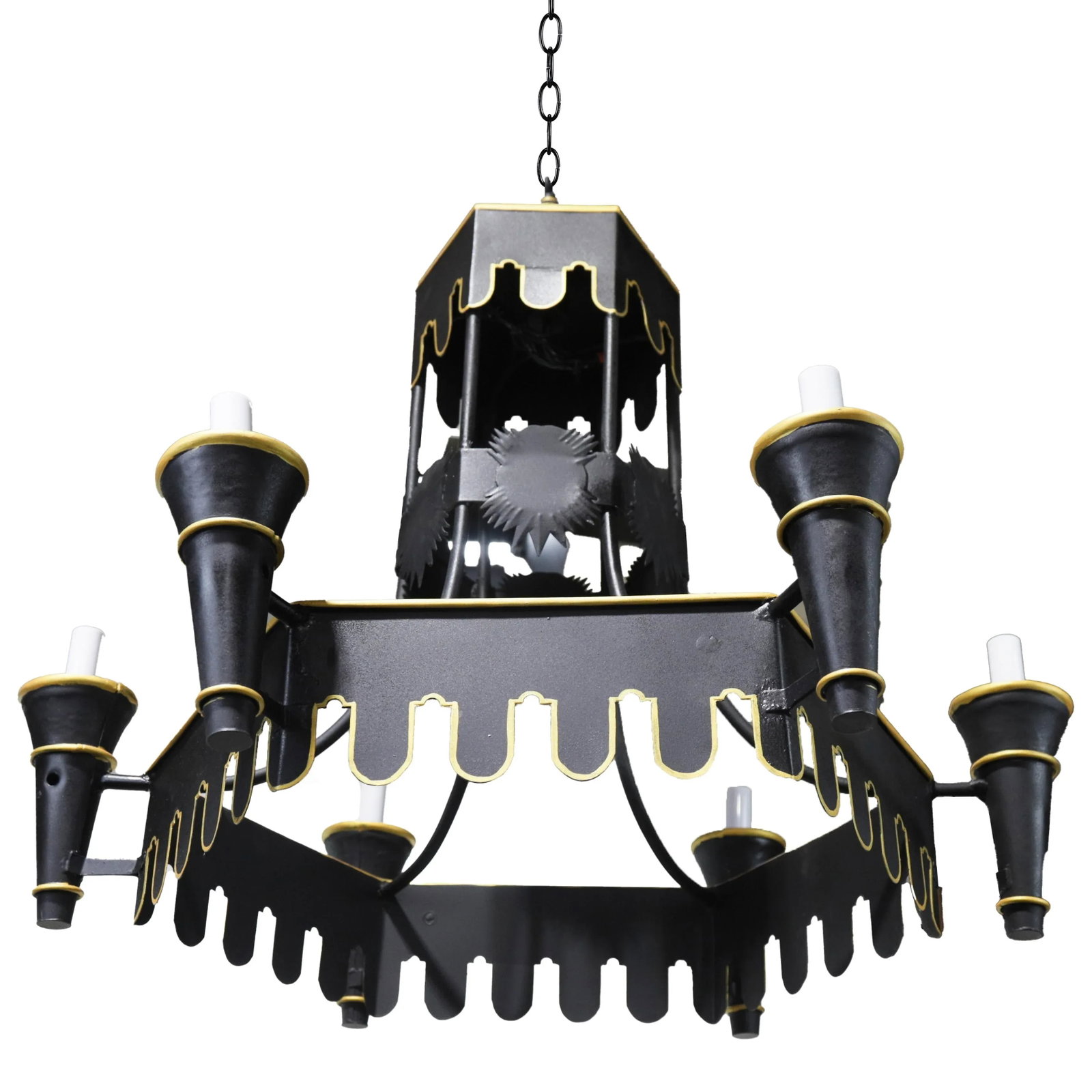 Black Tole Pagoda Style Tower Chandelier With Gold Accents - 3