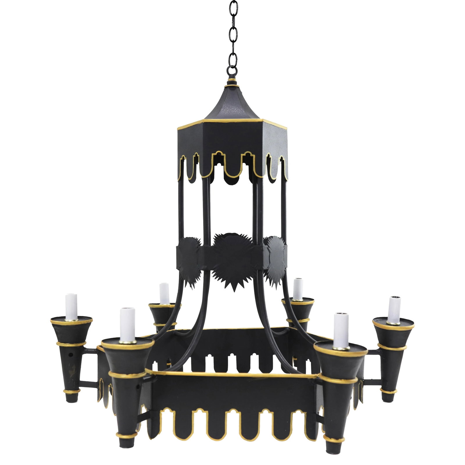 Black Tole Pagoda Style Tower Chandelier With Gold Accents - 4