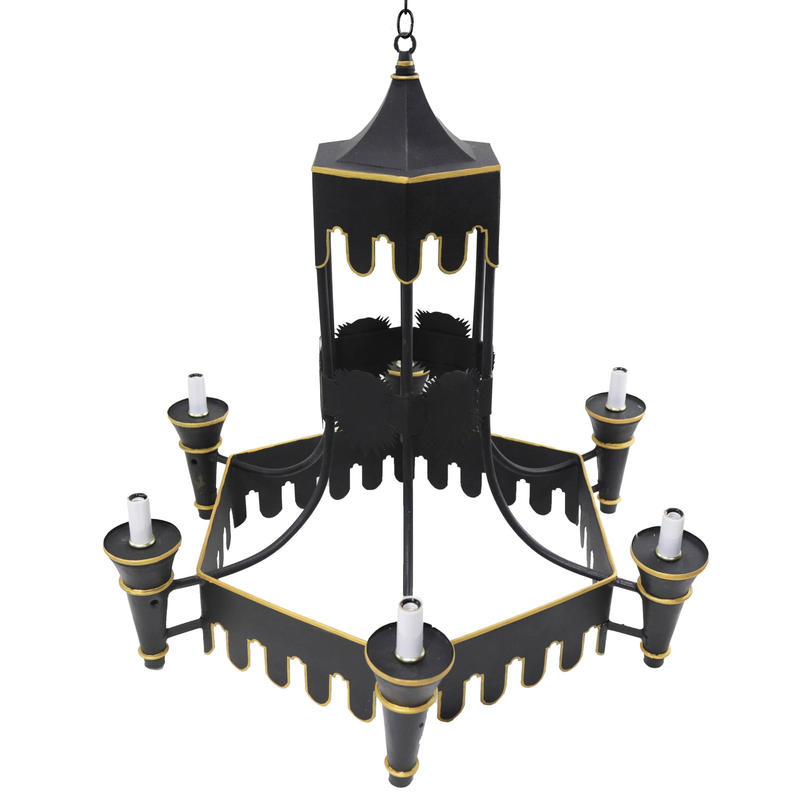 Black Tole Pagoda Style Tower Chandelier With Gold Accents - 5