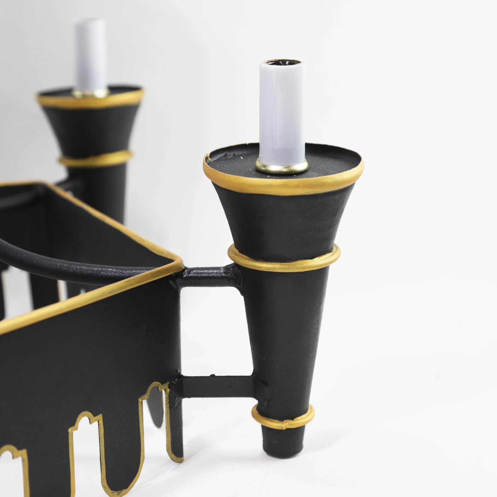 Black Tole Pagoda Style Tower Chandelier With Gold Accents - 8