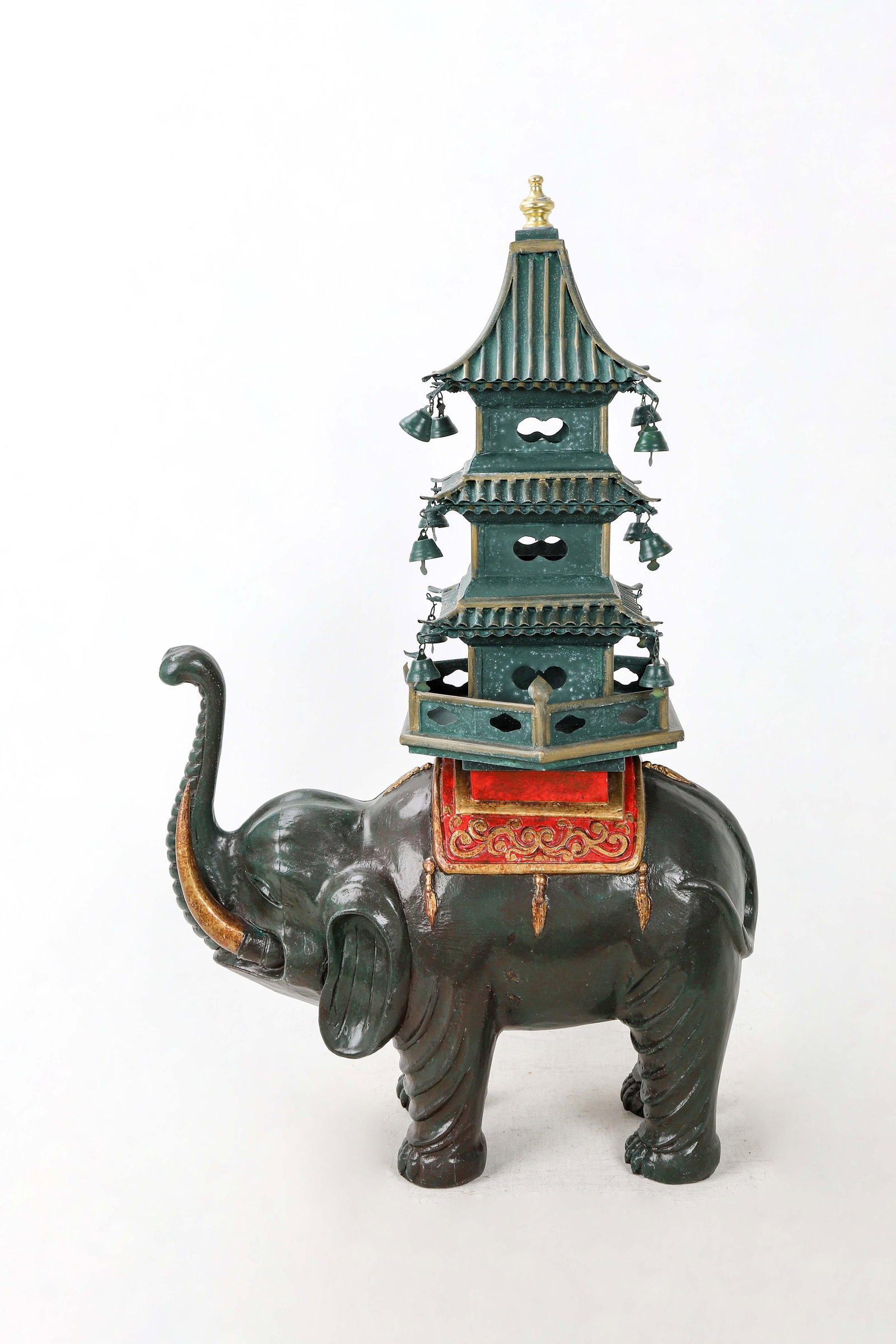 Dark Green Elephant Carrying Pagoda Sculpture - 10