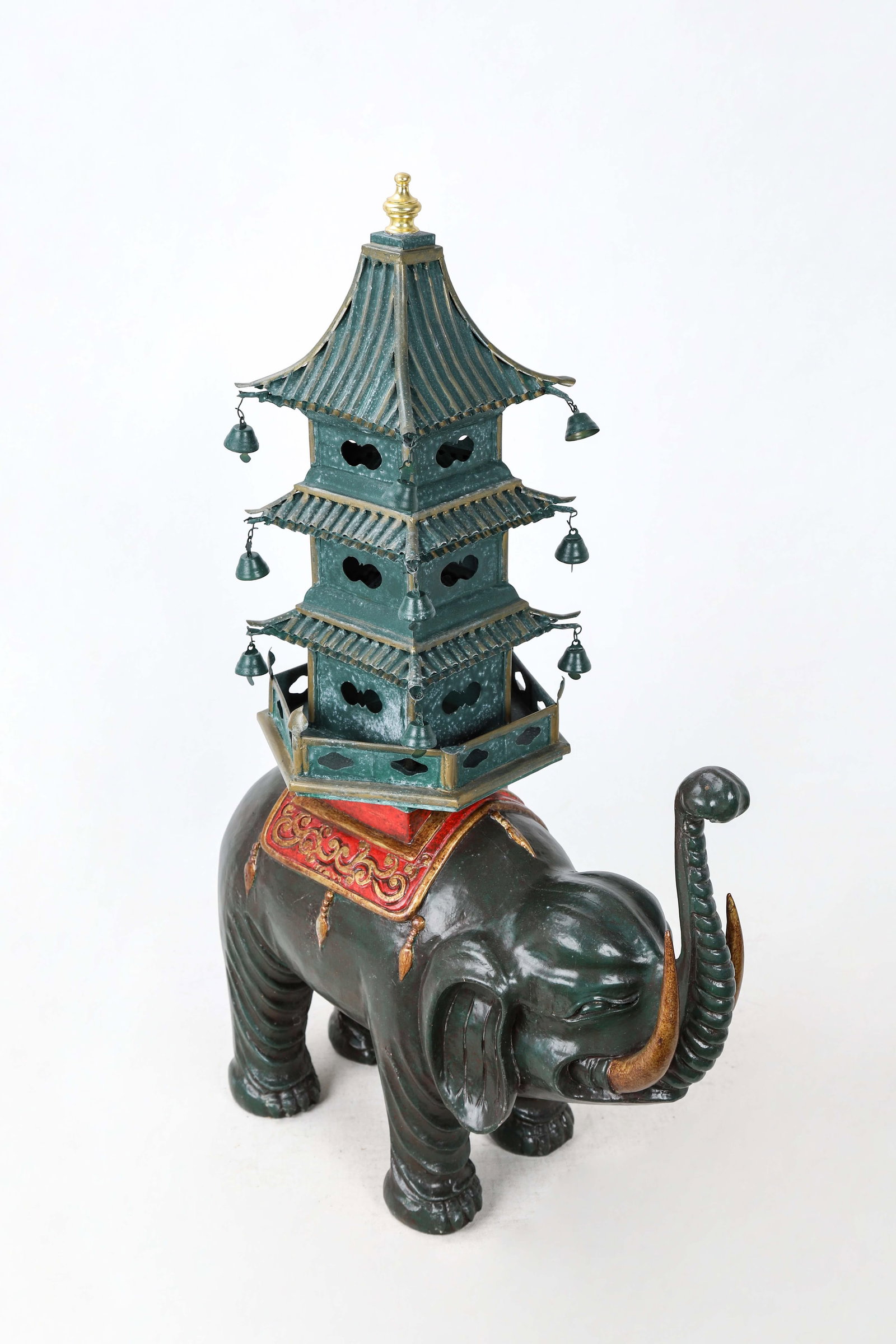 Dark Green Elephant Carrying Pagoda Sculpture - 4