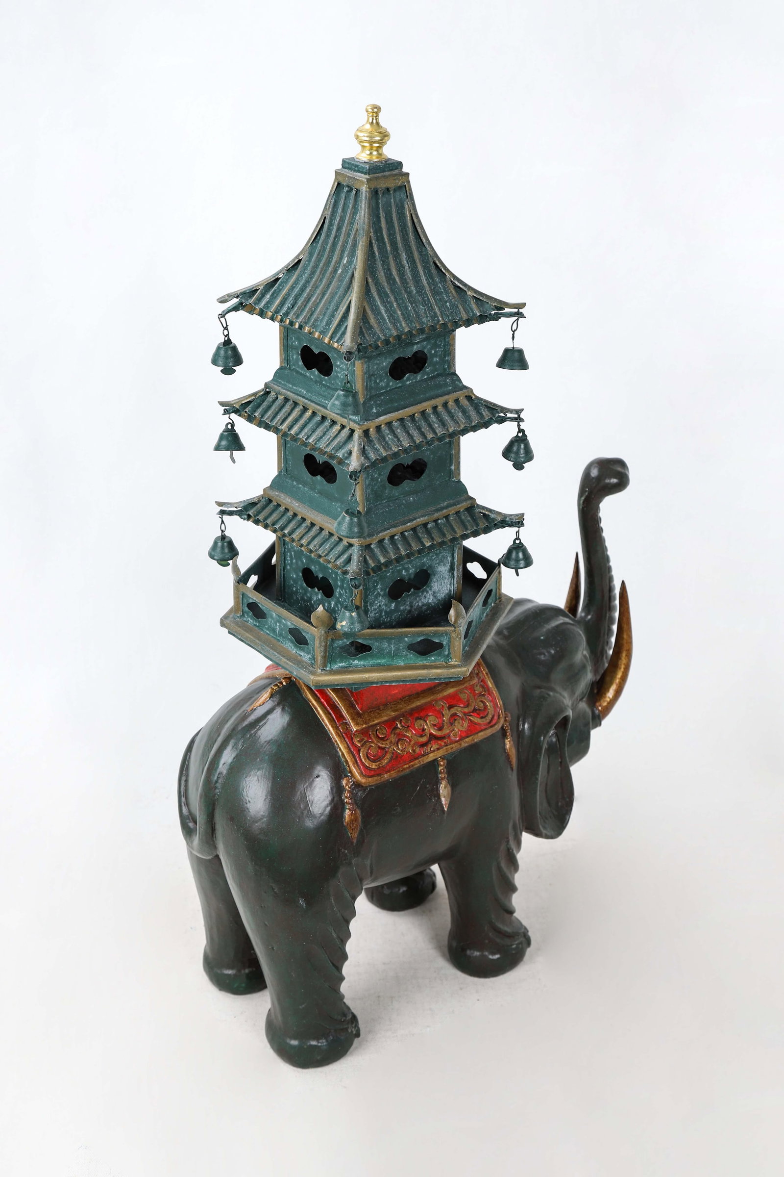 Dark Green Elephant Carrying Pagoda Sculpture - 6