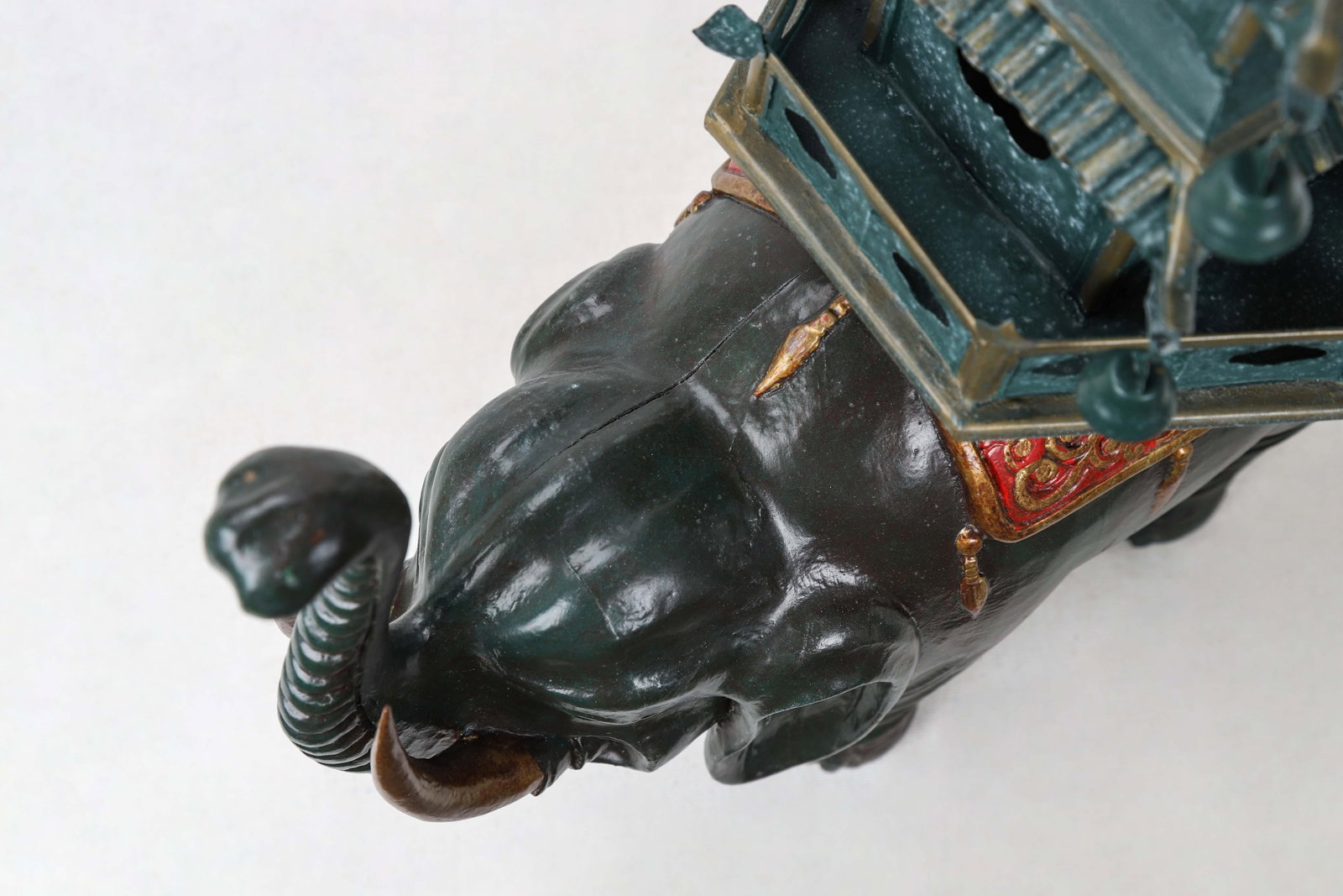 Dark Green Elephant Carrying Pagoda Sculpture - 7