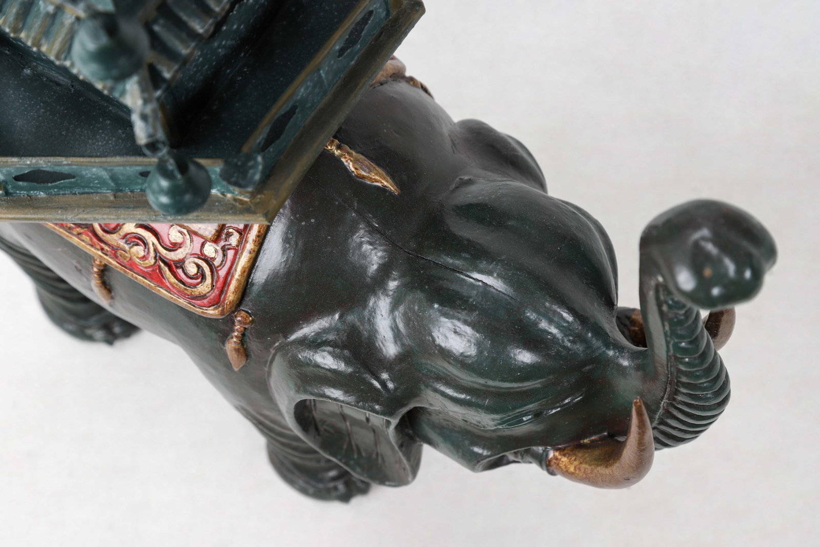 Dark Green Elephant Carrying Pagoda Sculpture - 8
