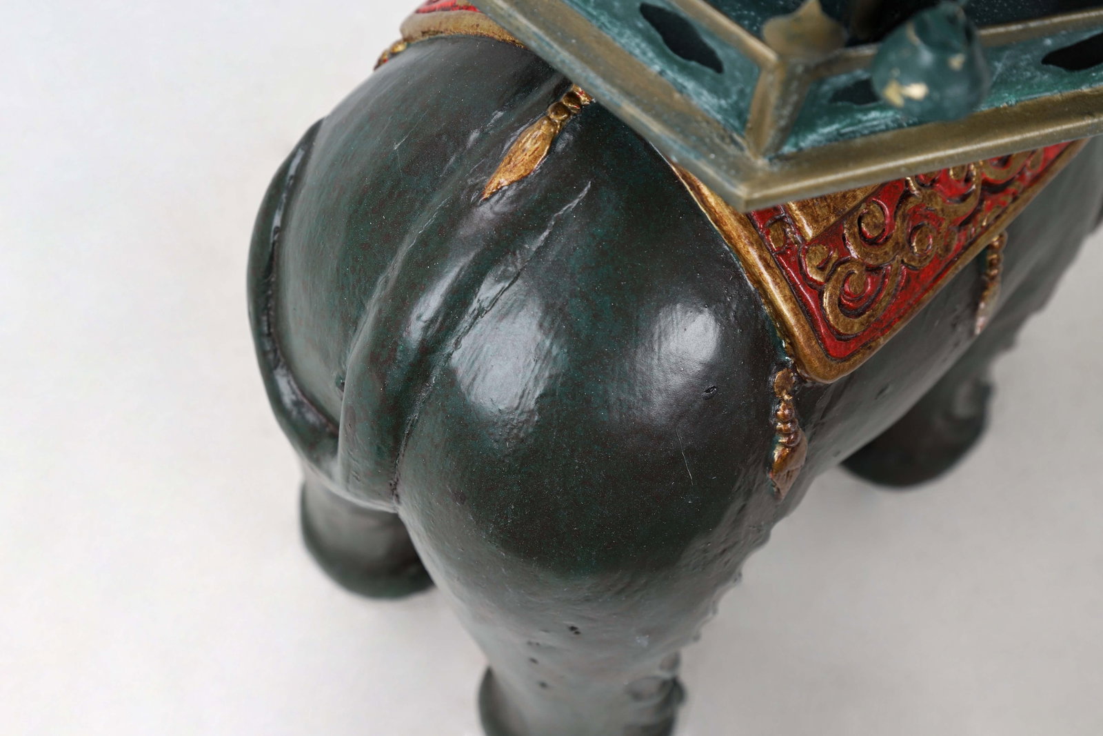 Dark Green Elephant Carrying Pagoda Sculpture - 9