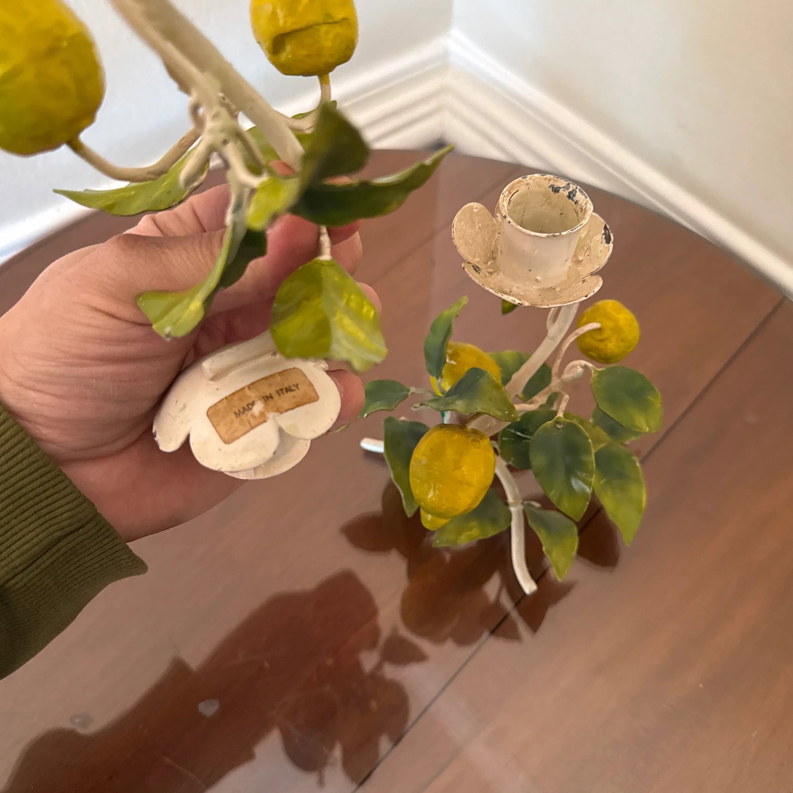 Vintage Italian Painted Lemon Tree Tole Candlestick - a Pair - 10