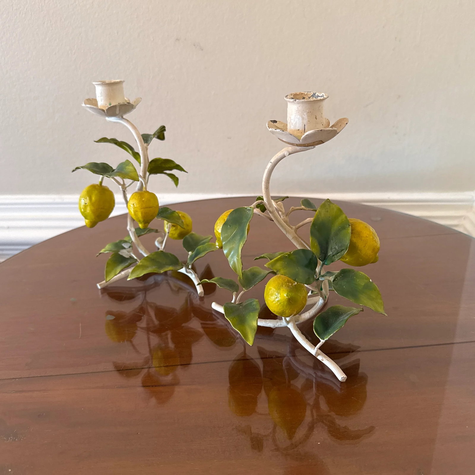 Vintage Italian Painted Lemon Tree Tole Candlestick - a Pair - 5