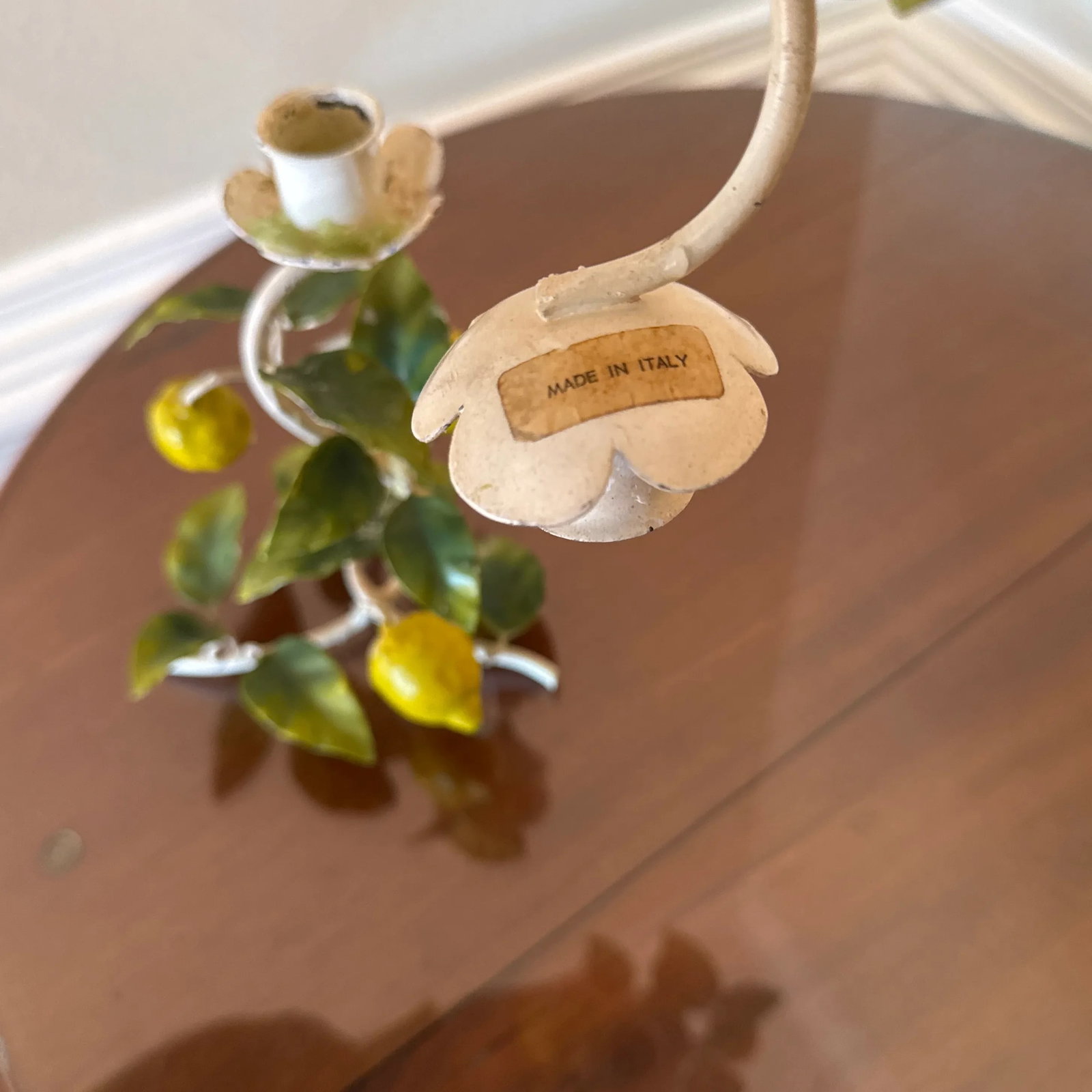 Vintage Italian Painted Lemon Tree Tole Candlestick - a Pair - 9