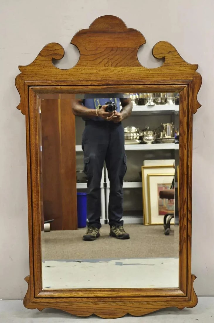 Vintage Ethan Allen Canterbury Oak Wood Colonial Style Beveled Glass Mirror - 10