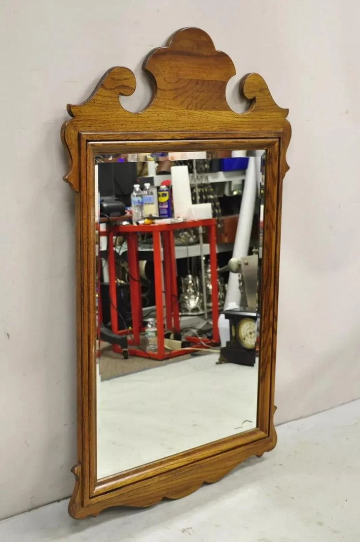 Vintage Ethan Allen Canterbury Oak Wood Colonial Style Beveled Glass Mirror - 2