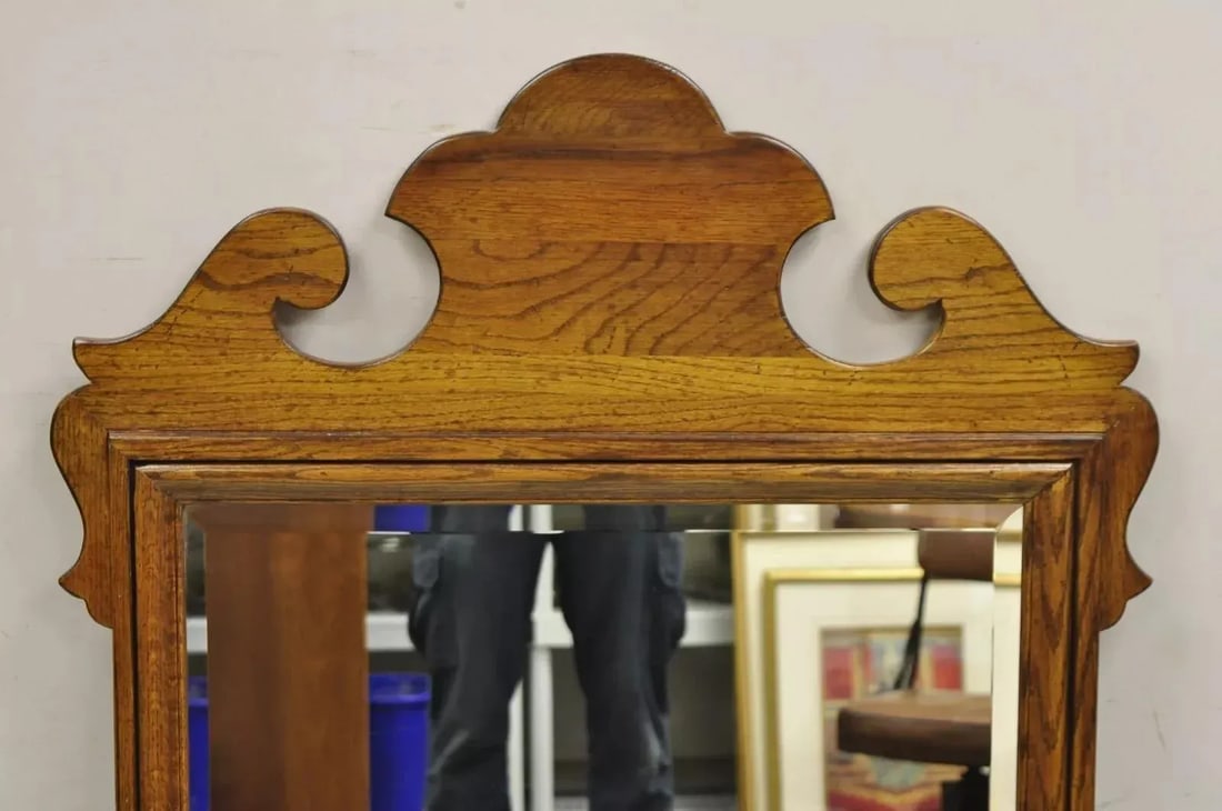 Vintage Ethan Allen Canterbury Oak Wood Colonial Style Beveled Glass Mirror - 3
