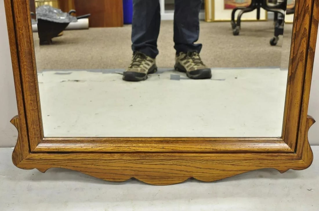 Vintage Ethan Allen Canterbury Oak Wood Colonial Style Beveled Glass Mirror - 5