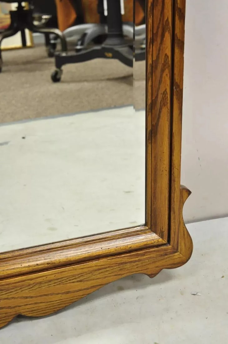 Vintage Ethan Allen Canterbury Oak Wood Colonial Style Beveled Glass Mirror - 6