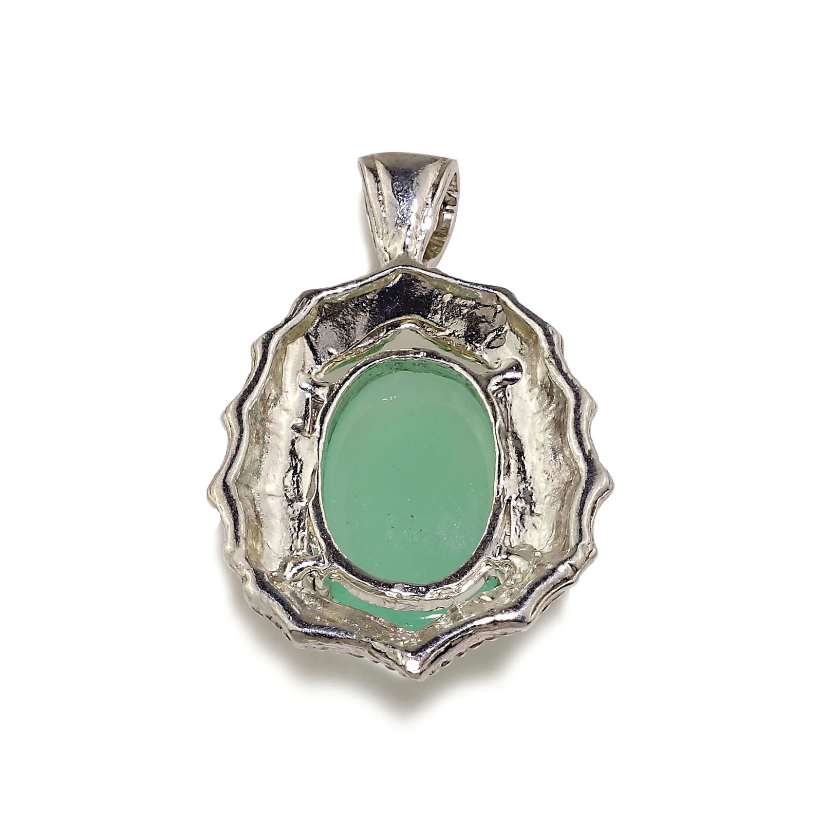 Glowing Translucent Cabochon Chrysophrase in Sterling Silver Pendant - 3