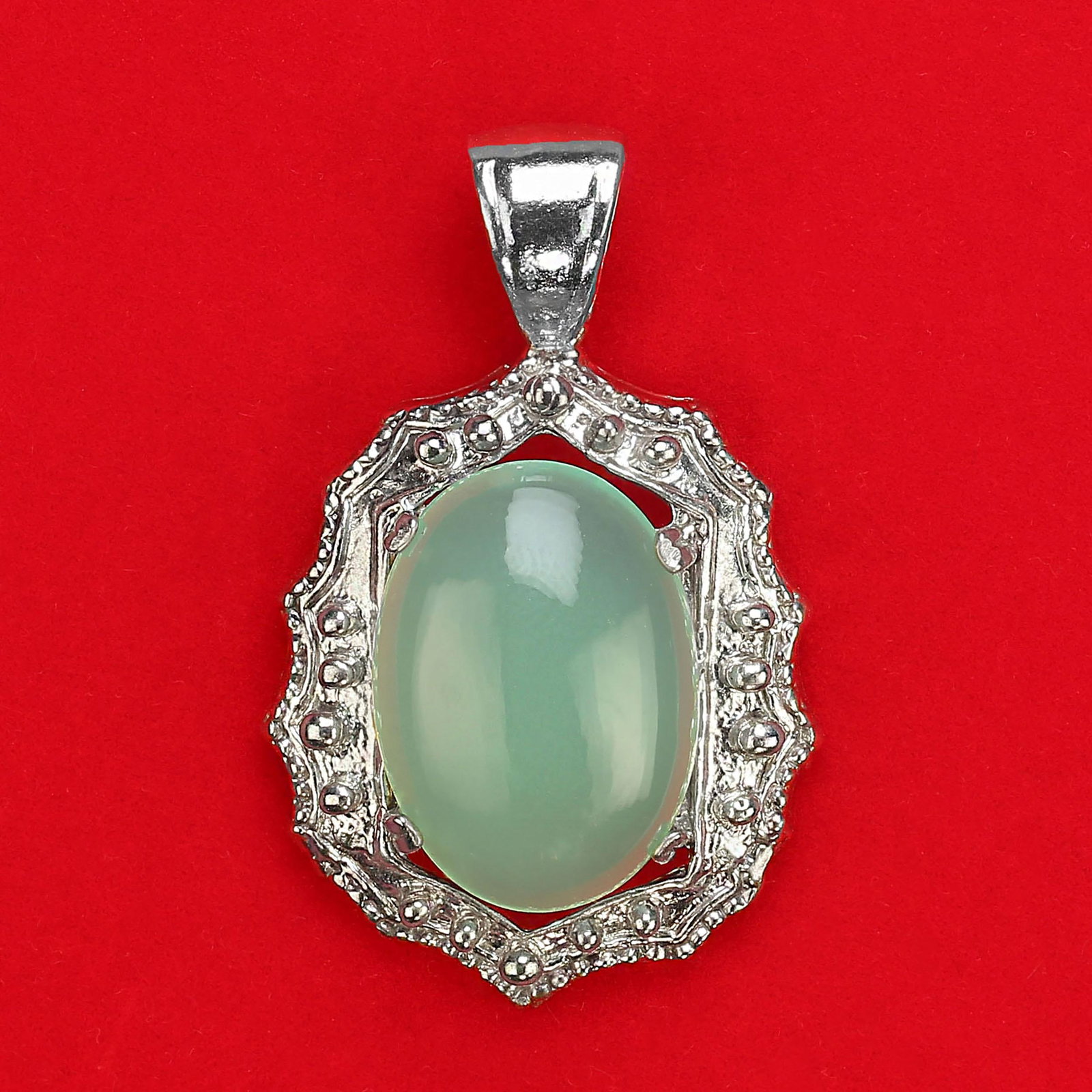 Glowing Translucent Cabochon Chrysophrase in Sterling Silver Pendant - 5