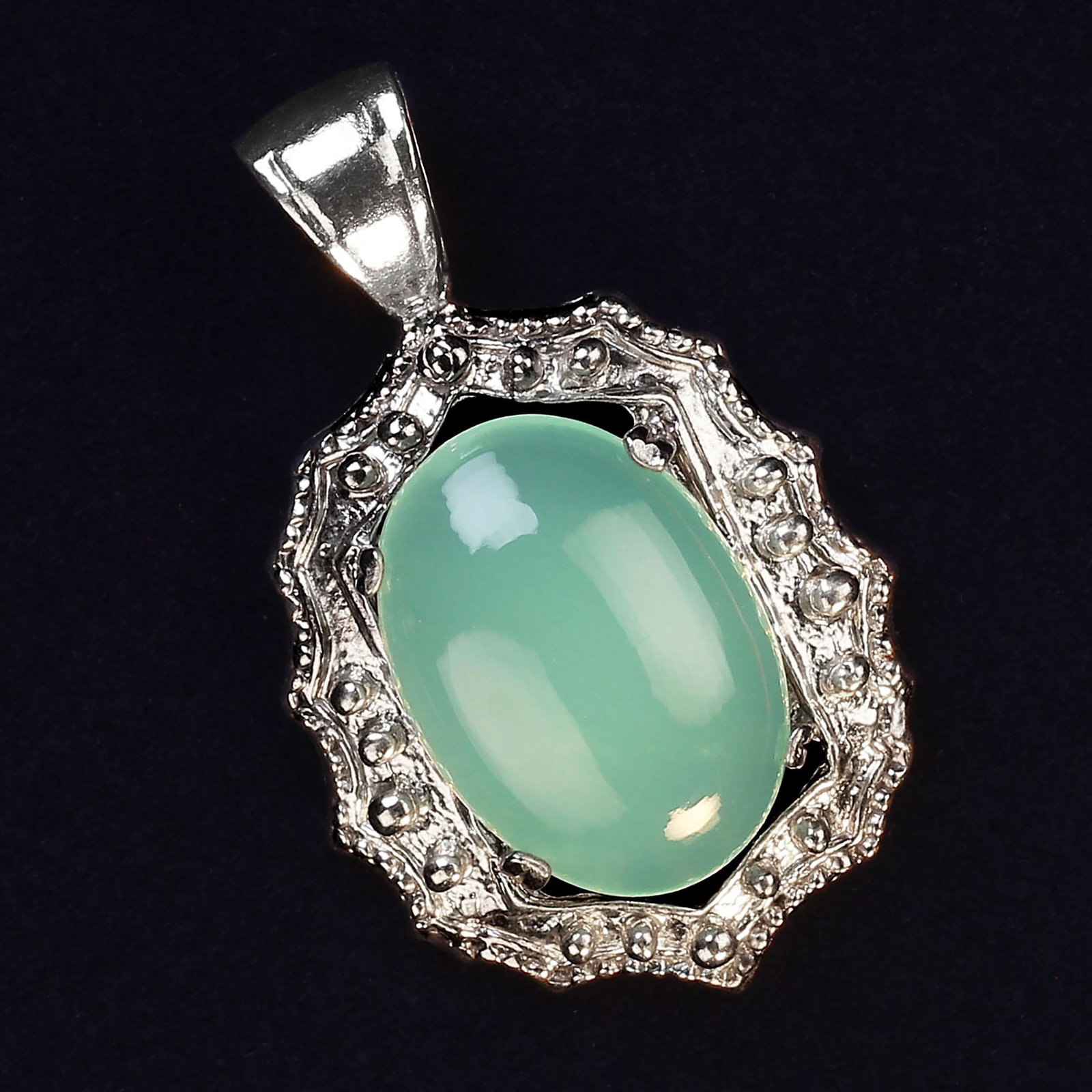 Glowing Translucent Cabochon Chrysophrase in Sterling Silver Pendant - 6