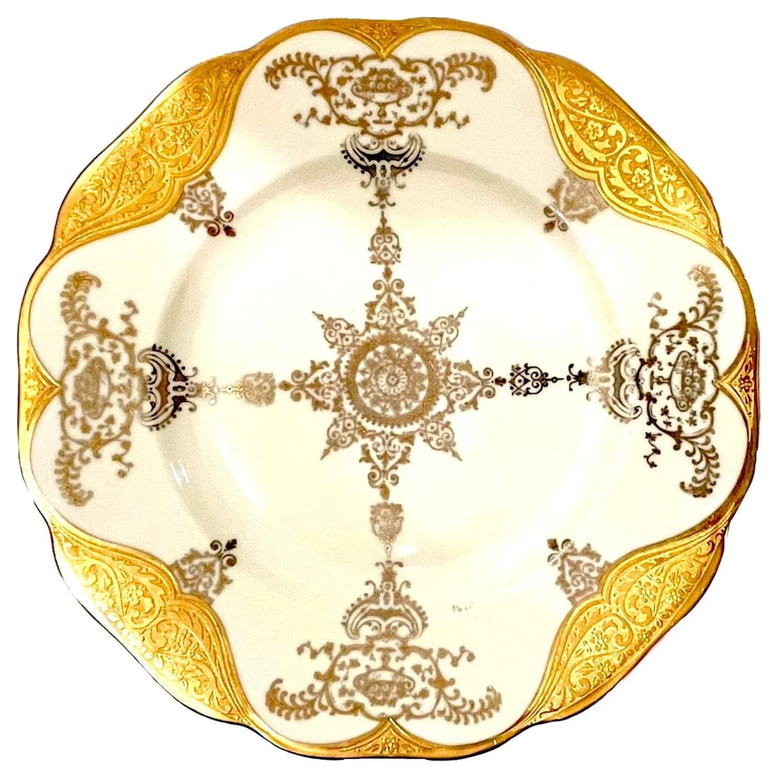 1940's Gold Encrusted Medallion Service Plate Pair by H & C Schlaggenwald - 3
