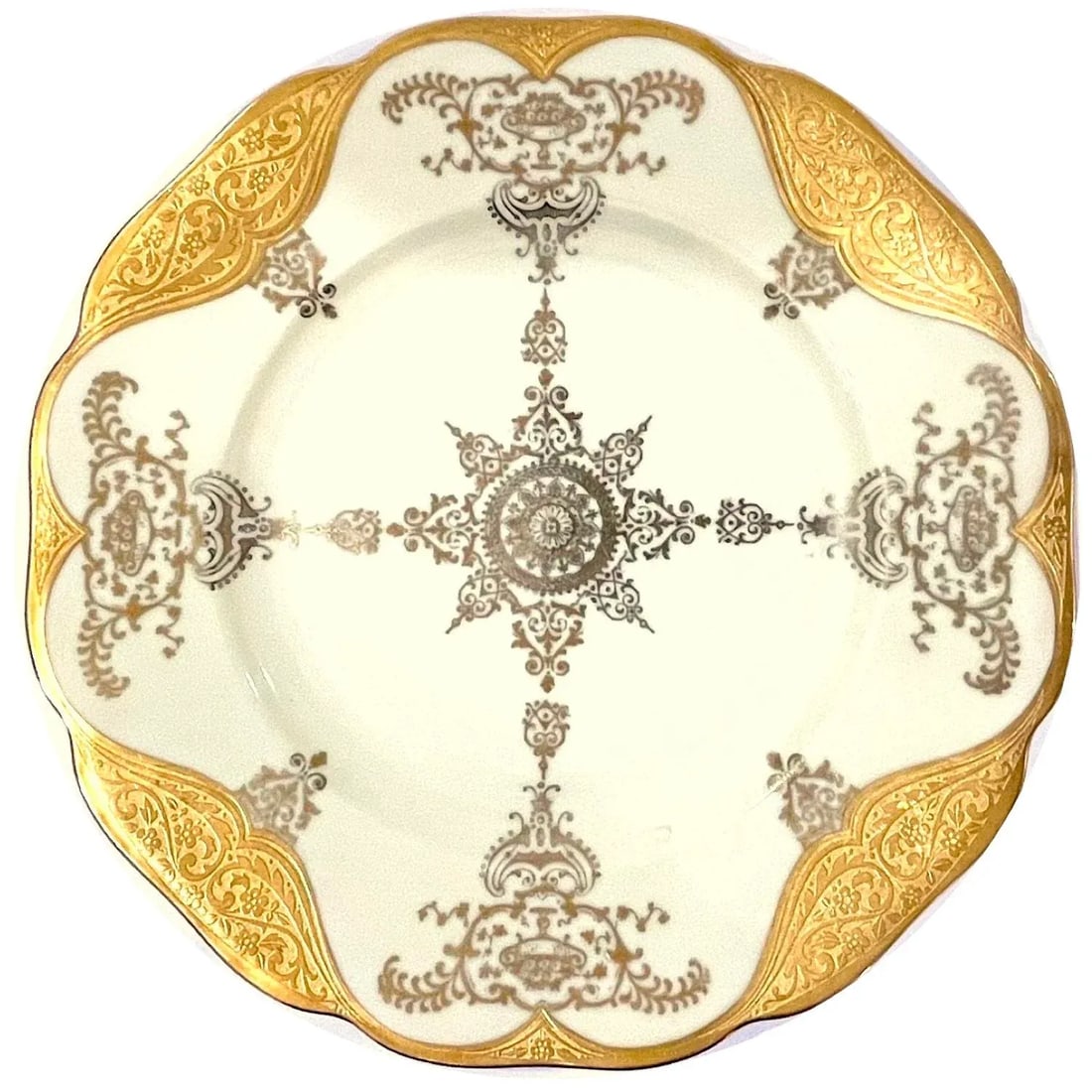1940's Gold Encrusted Medallion Service Plate Pair by H & C Schlaggenwald - 5