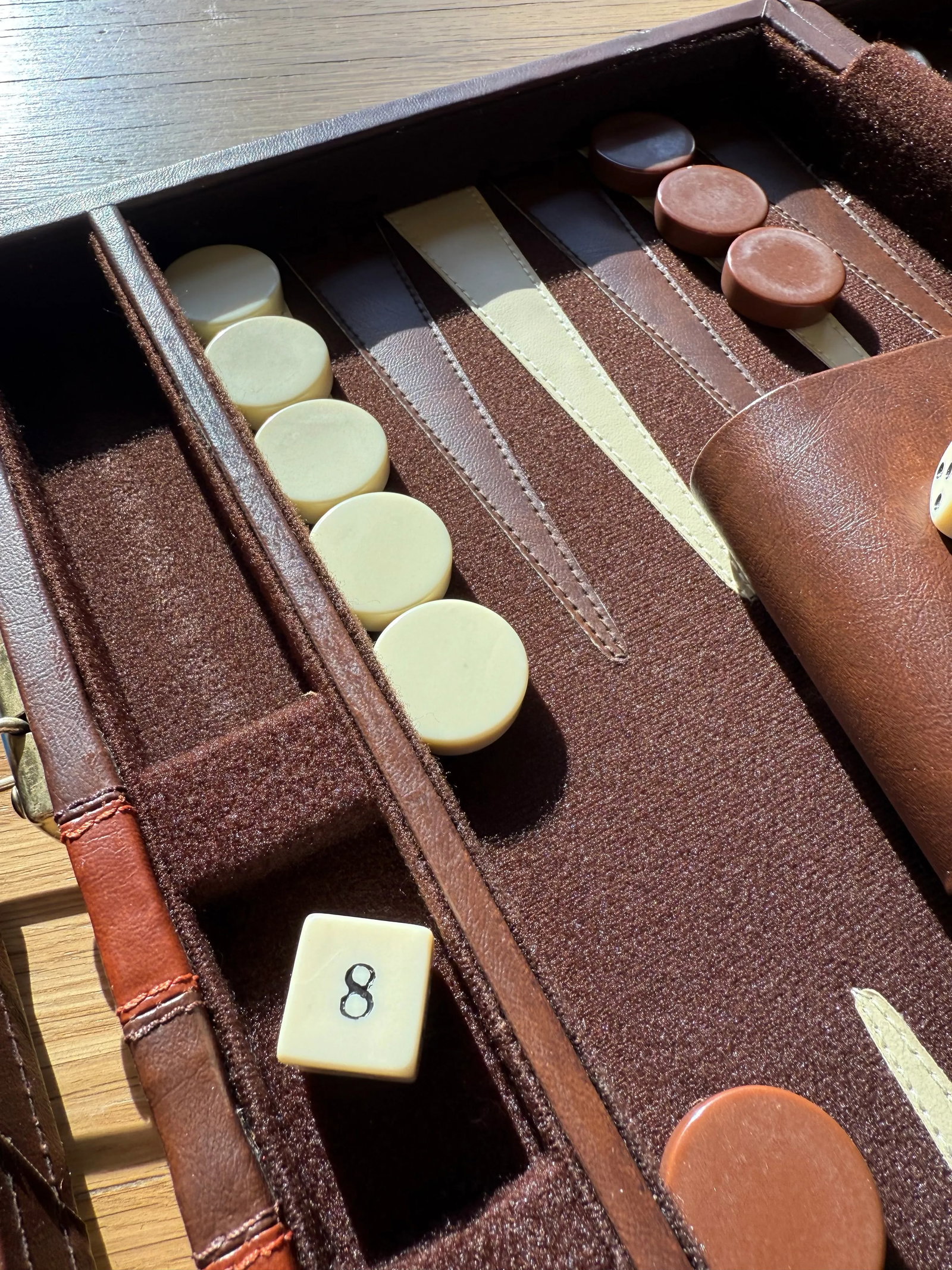 Backgammon Brown Leatherette Handled Case - 3