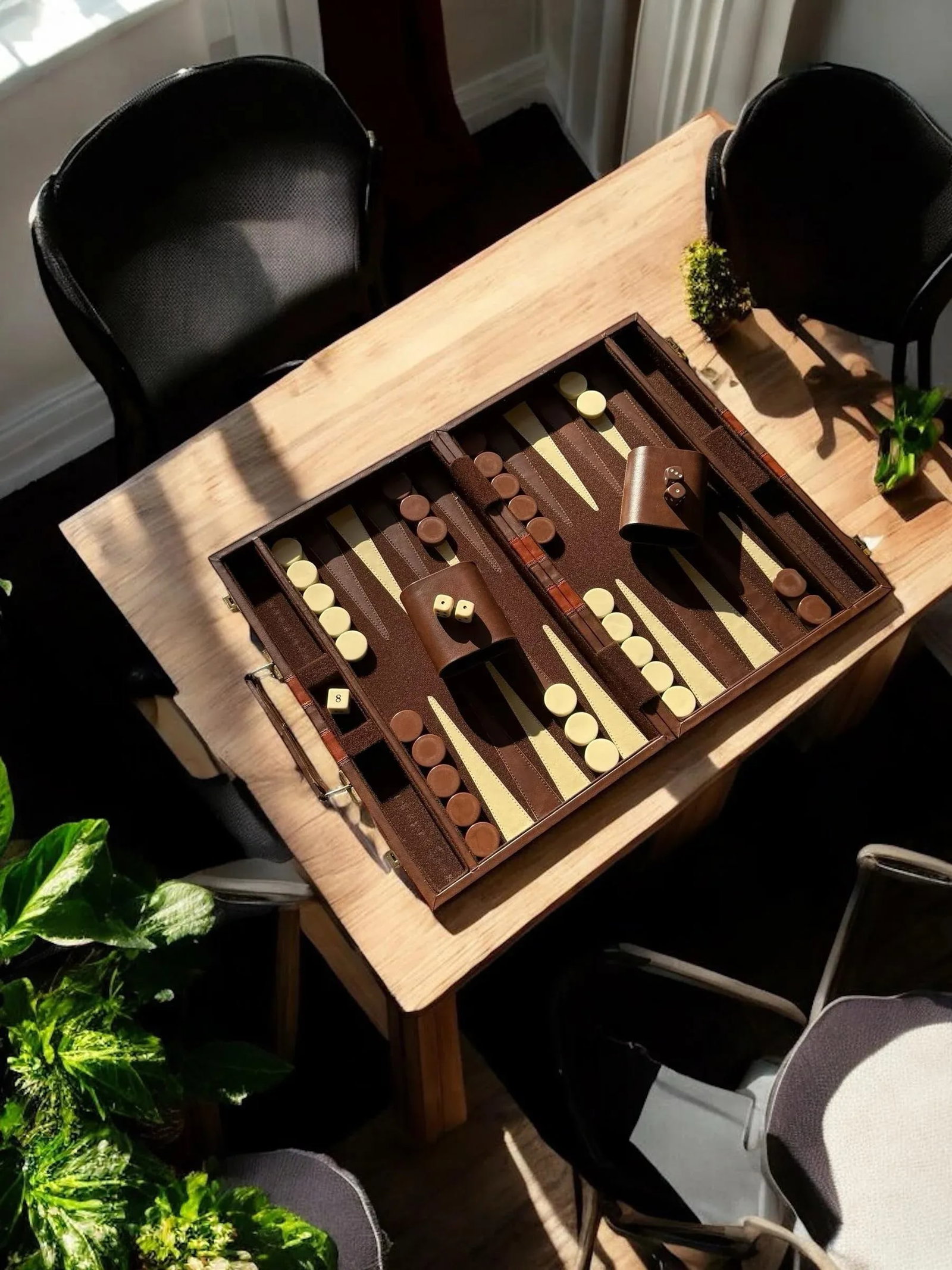 Backgammon Brown Leatherette Handled Case - 4