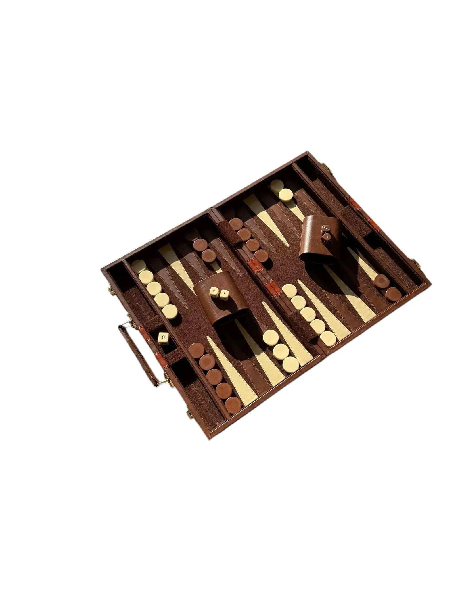 Backgammon Brown Leatherette Handled Case - 5