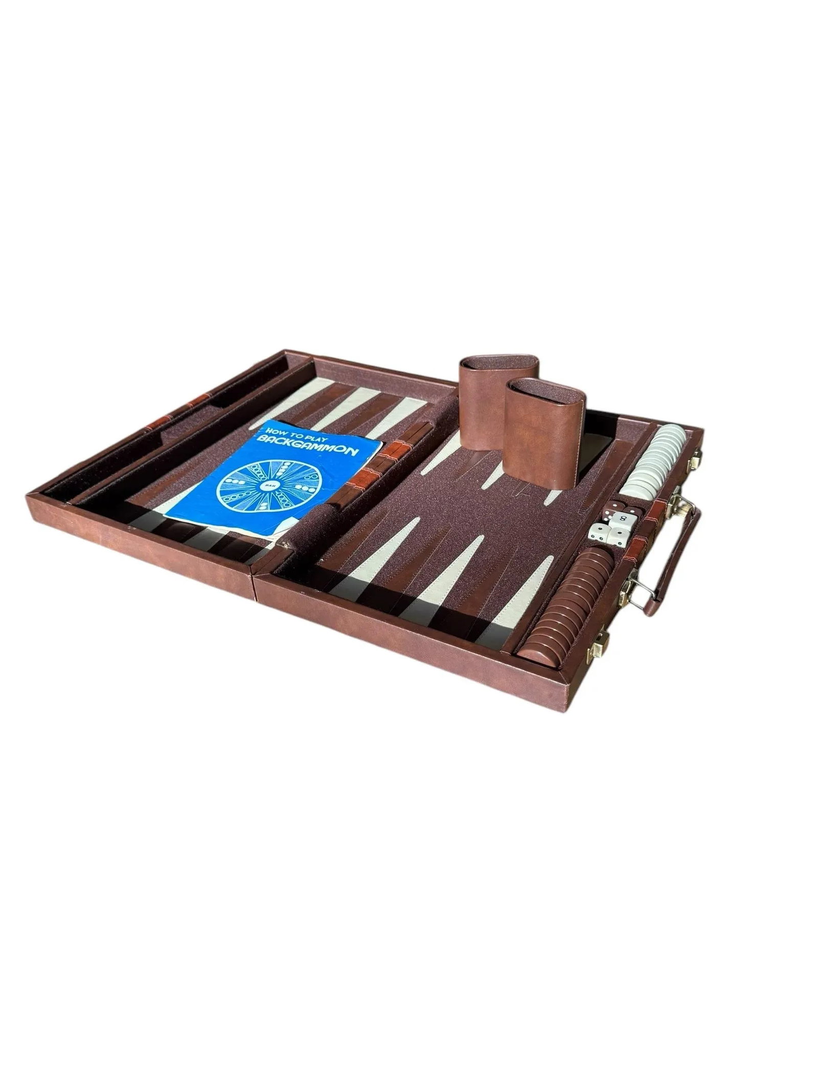 Backgammon Brown Leatherette Handled Case - 7
