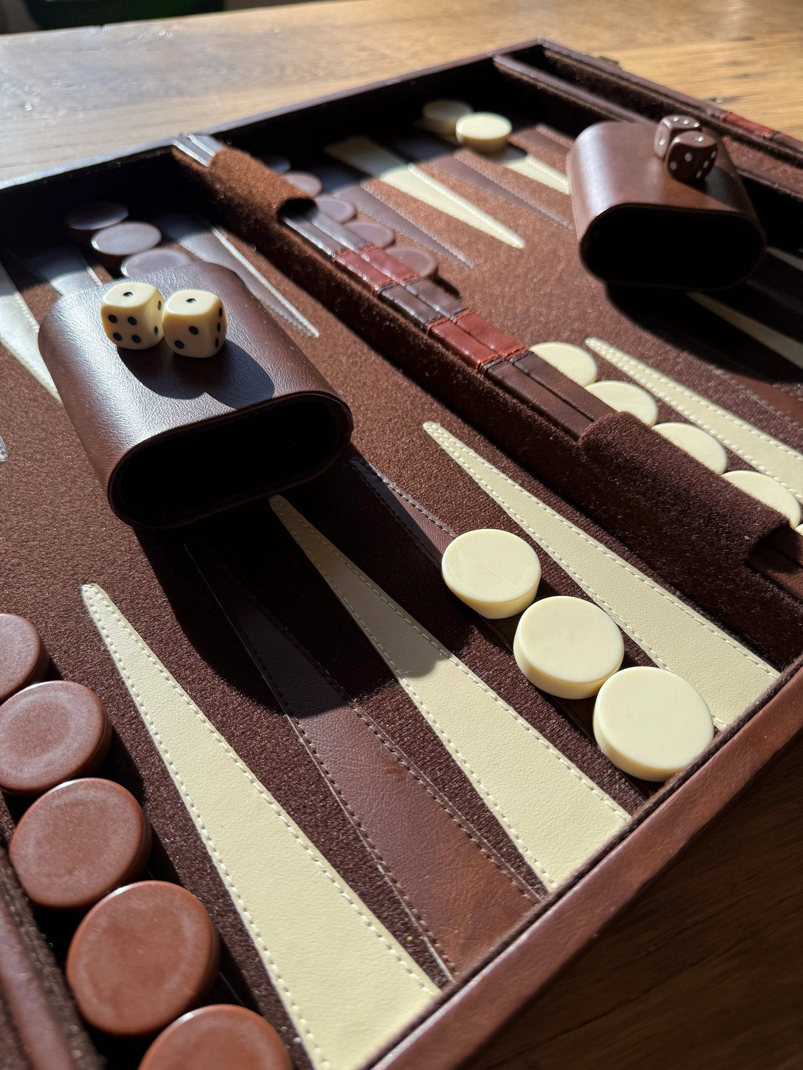 Backgammon Brown Leatherette Handled Case - 8