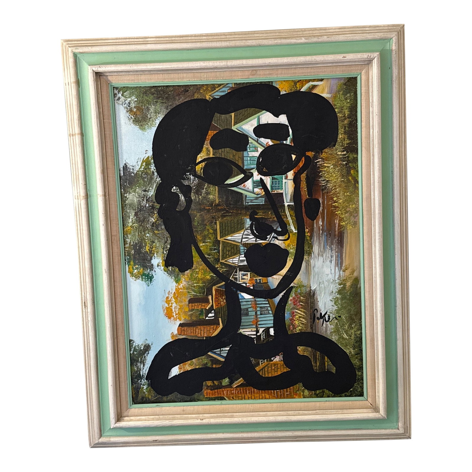 1970s Vintage Abstract Portraiture, Painting by Peter Robert Keil, Framed: Peter Keil is a German artist that focuses primarily on abstract expressionism. Keil painted with some of the greats including Joan Miro, Pablo Picasso and Andy Warhol, to name a few. This is