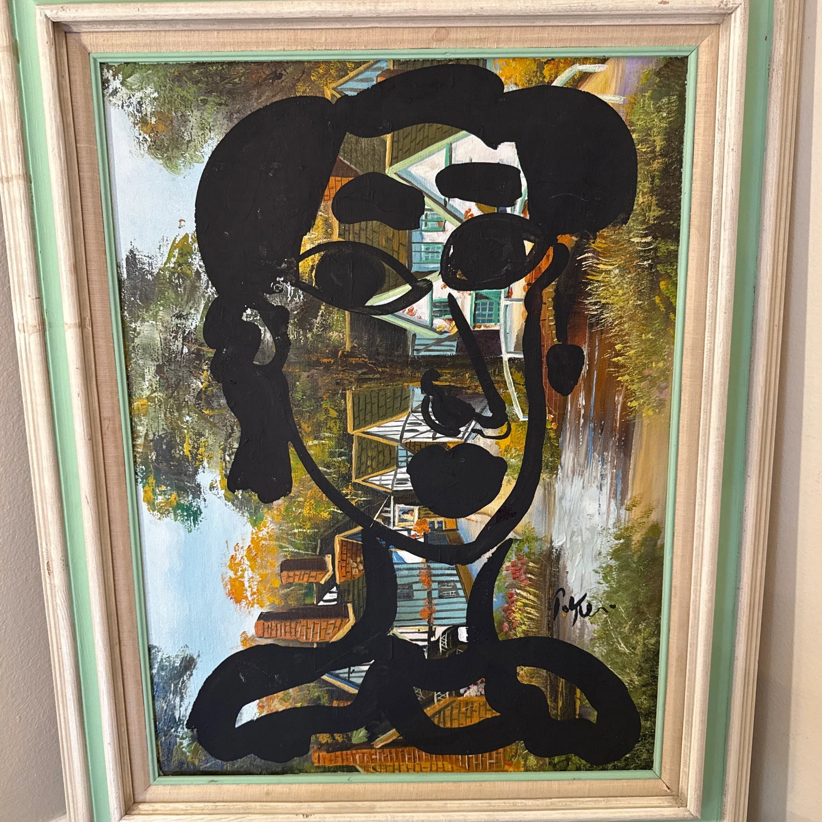1970s Vintage Abstract Portraiture, Painting by Peter Robert Keil, Framed - 9